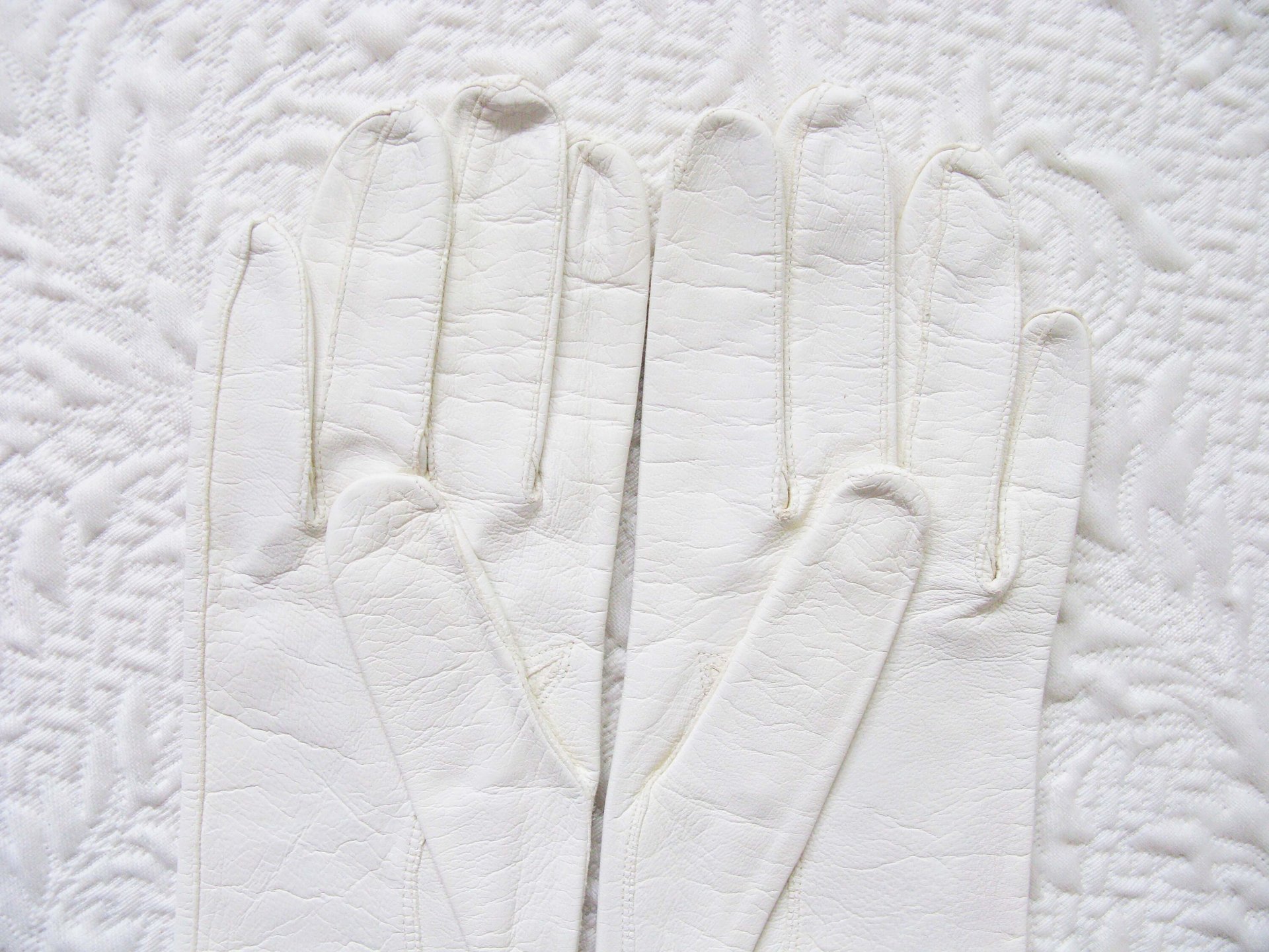 Vintage White Leather Matinee Gloves Retro Wedding Bride Tea NOS Downton Titanic Jane Austen Cosplay Free Ship  US When Roses Bloom