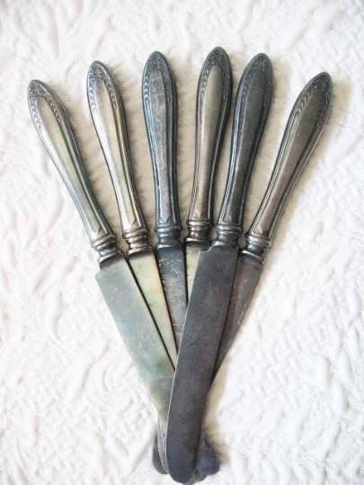 Vintage Silver Knives Sheridan Pattern 1910 Set 6  Victorian Edwardian Silverplate Estate Shabby Chic Farmhouse Downton Tea WhenRosesBloom