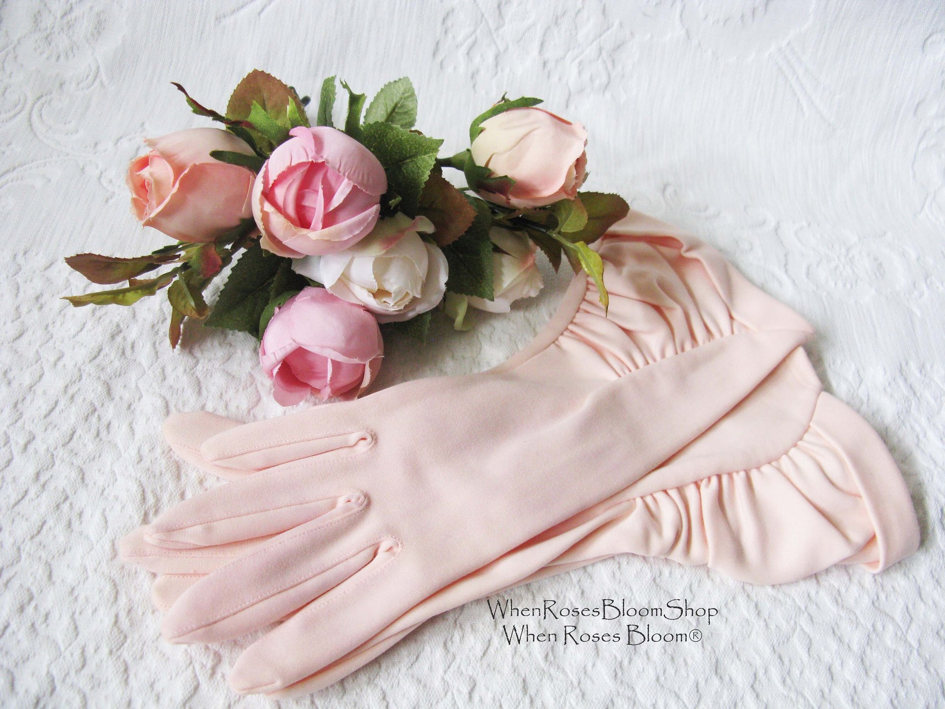 Pink Gloves Vintage Mid Forearm Length Wedding Tea Party Retro Bridal Mid Century Elegant Cosplay Free Ship US When Roses Bloom