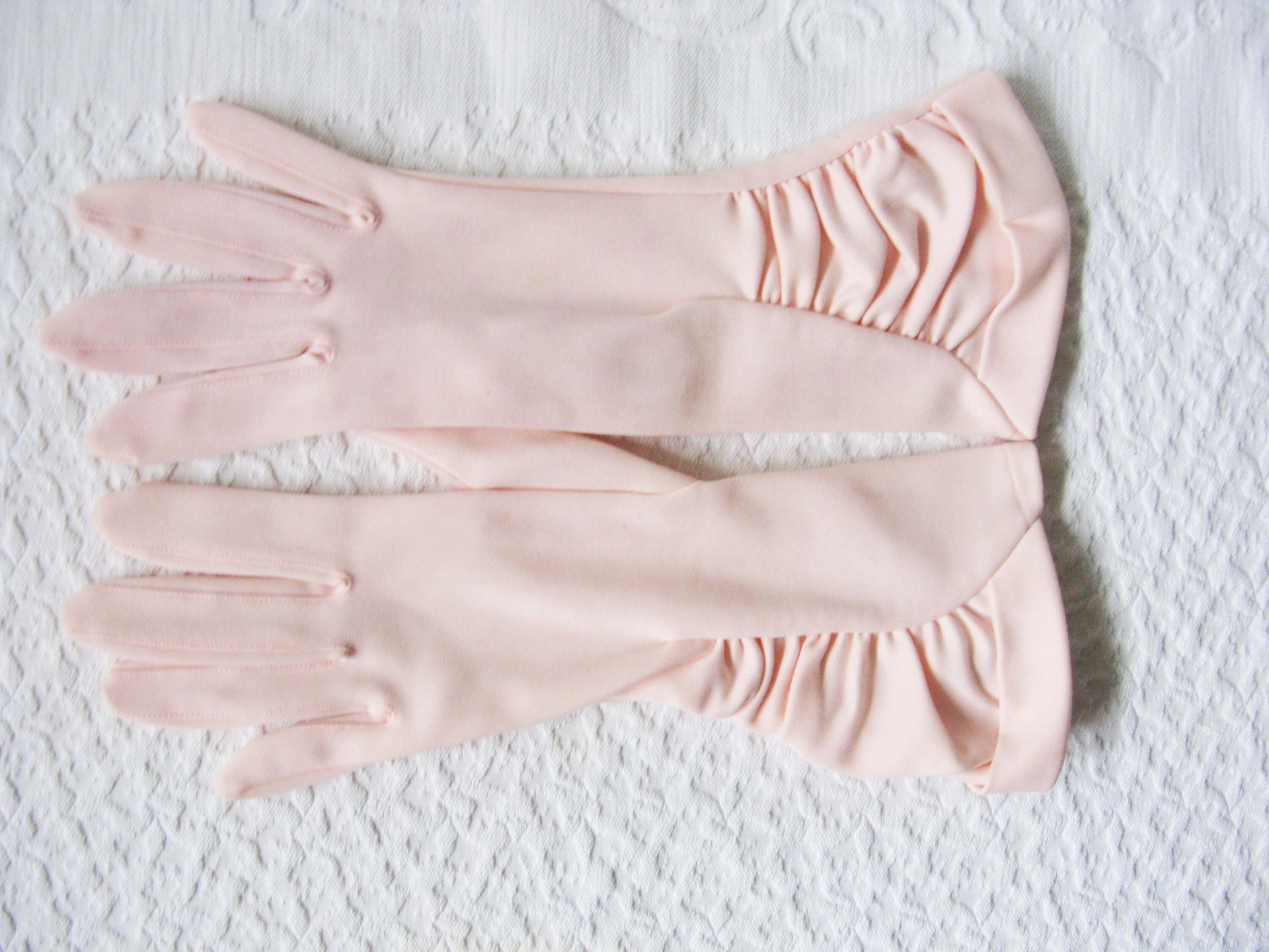 Pink Gloves Vintage Mid Forearm Length Wedding Tea Party Retro Bridal Mid Century Elegant Cosplay Free Ship US When Roses Bloom