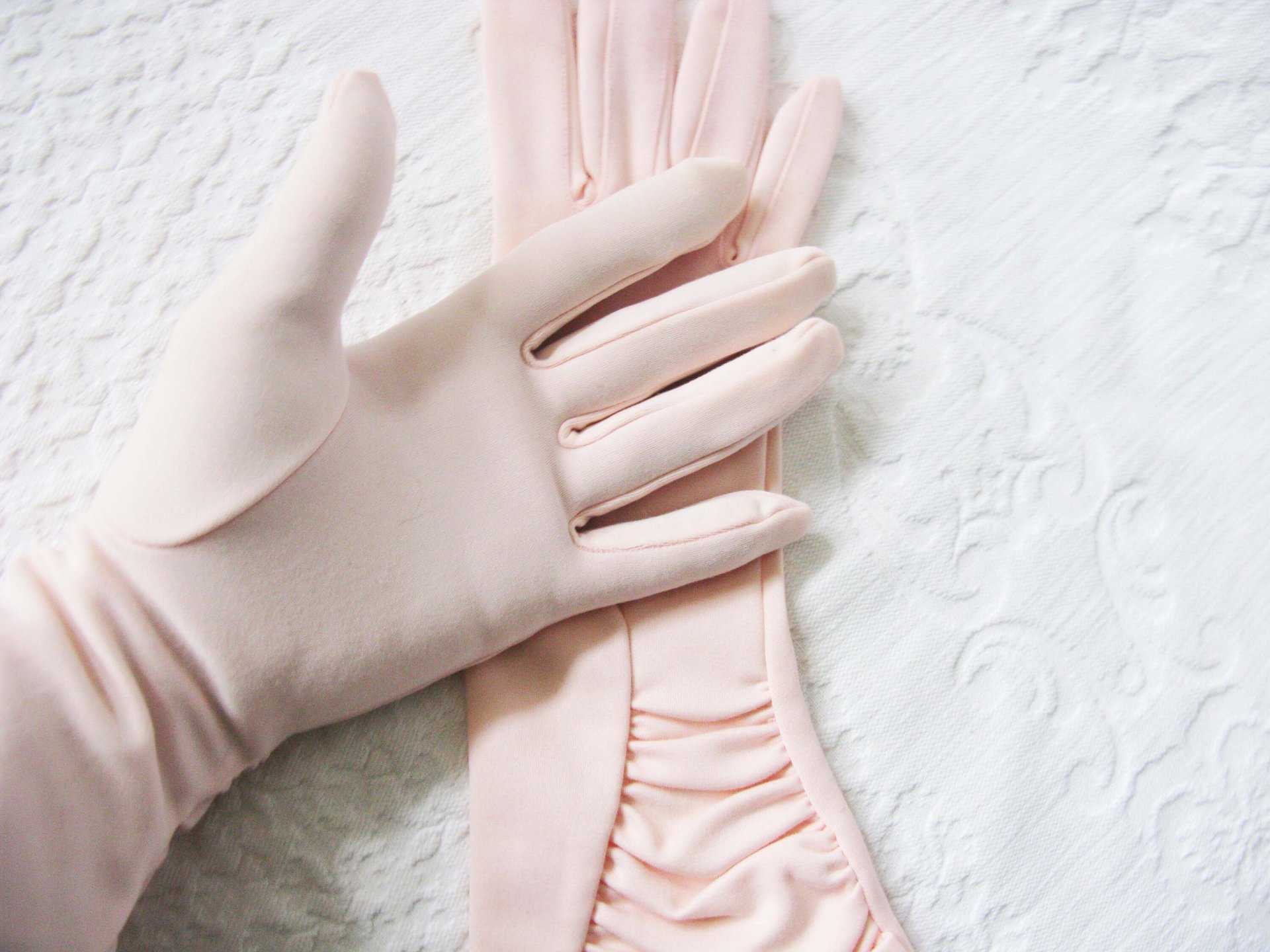Pink Gloves Vintage Mid Forearm Length Wedding Tea Party Retro Bridal Mid Century Elegant Cosplay Free Ship US When Roses Bloom