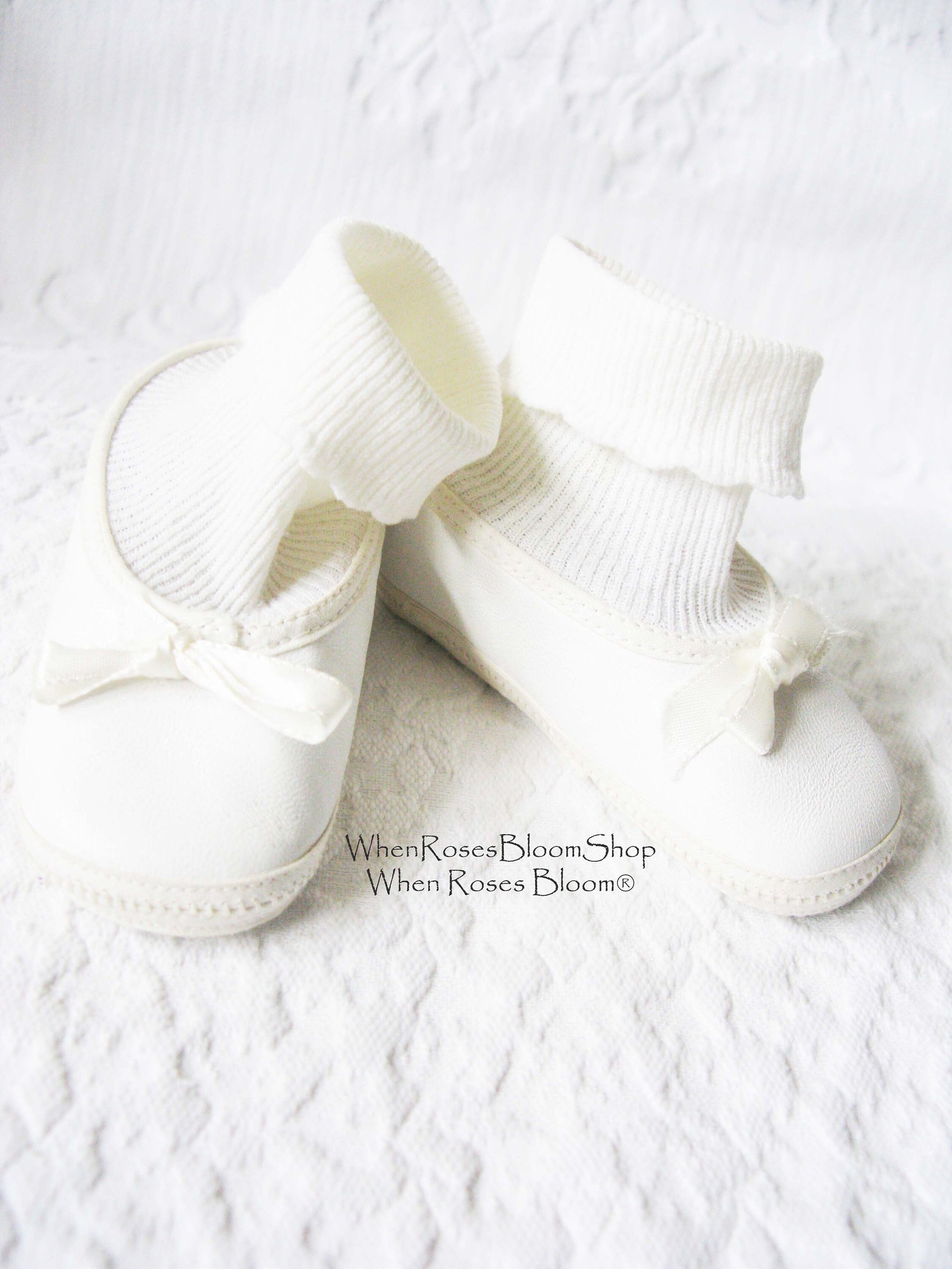 Vintage Baby Crib Shoes Size 1 White Leather Ballet Slippers Baby Keepsake Heirloom Gift doll shoes WhenRosesBloom