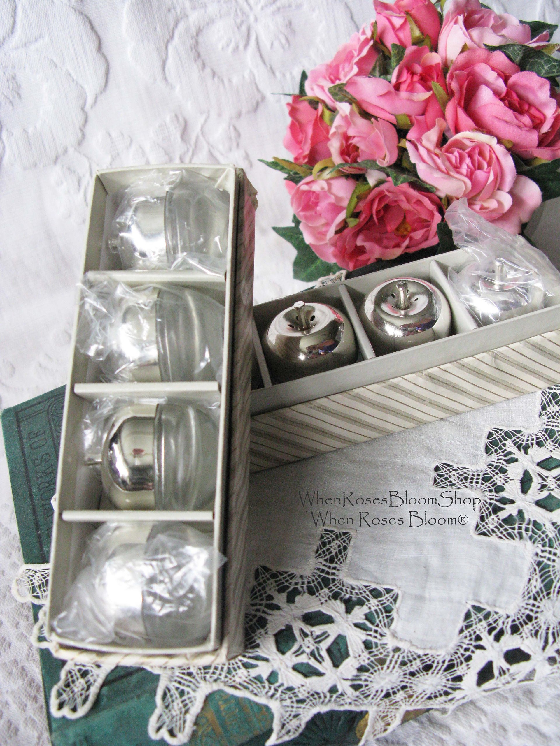 Vintage Silver Salt Pepper Shaker Apples Set/8 NOS Tea Brunch Downton Abbey Classic Tea Cottage Shabby Chic Decorative Gift WhenRosesBloom
