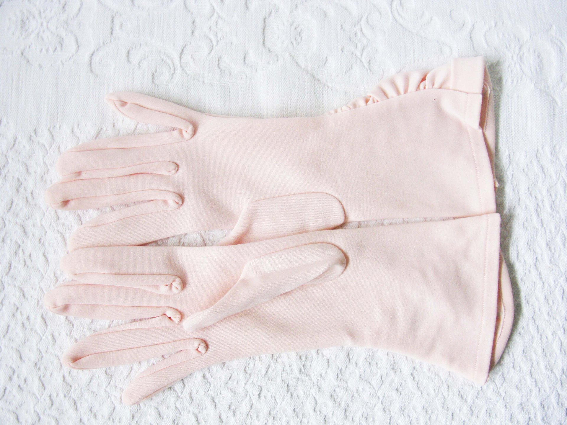 Pink Gloves Vintage Mid Forearm Length Wedding Tea Party Retro Bridal Mid Century Elegant Cosplay Free Ship US When Roses Bloom