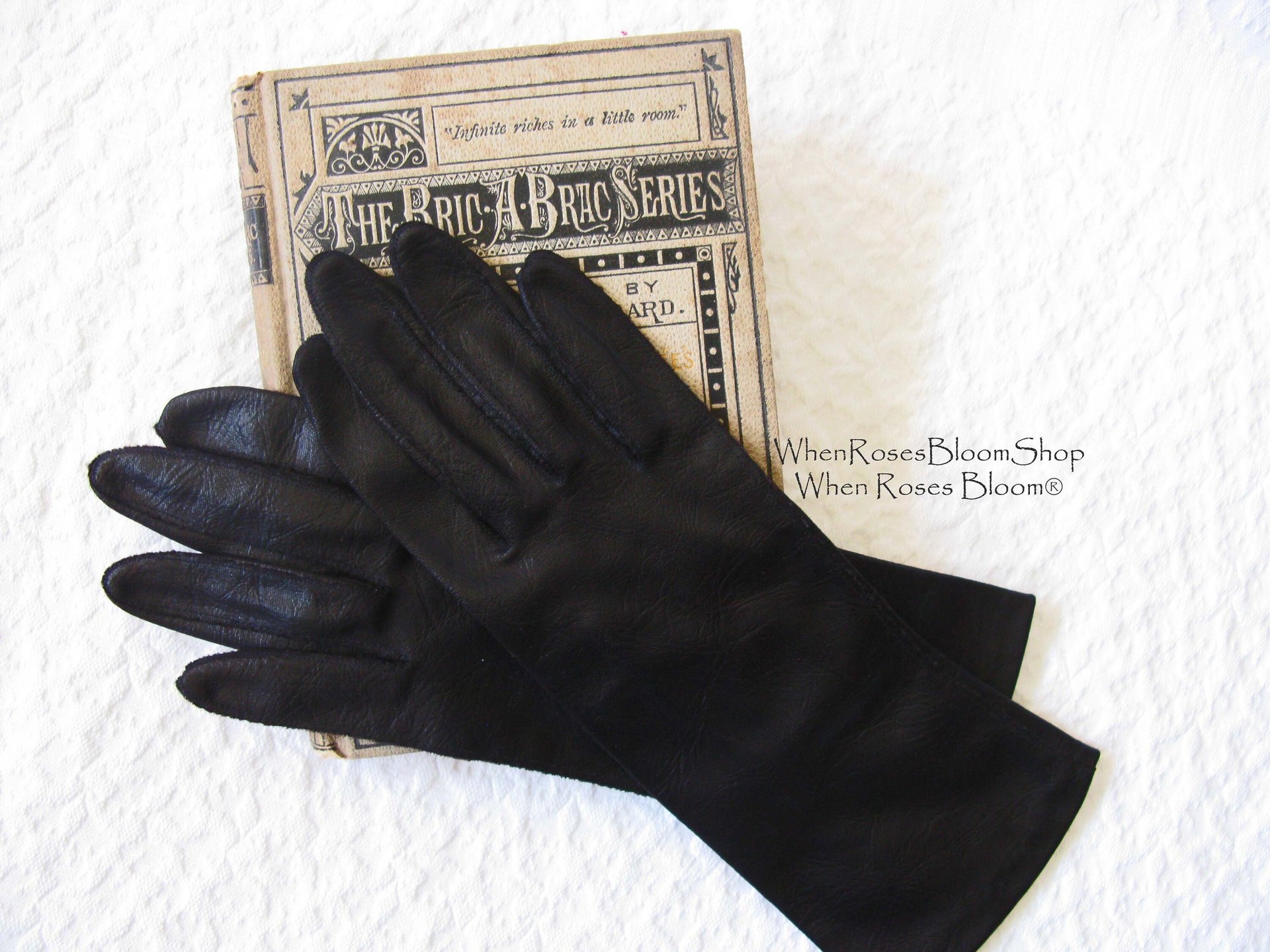 Vintage Gloves Black Sz 6 1/2 Faux Leather Vegan Fabric Elegant Classic Mid Century Mod  Cocktail Party Style  Free Ship US WhenRosesBloom