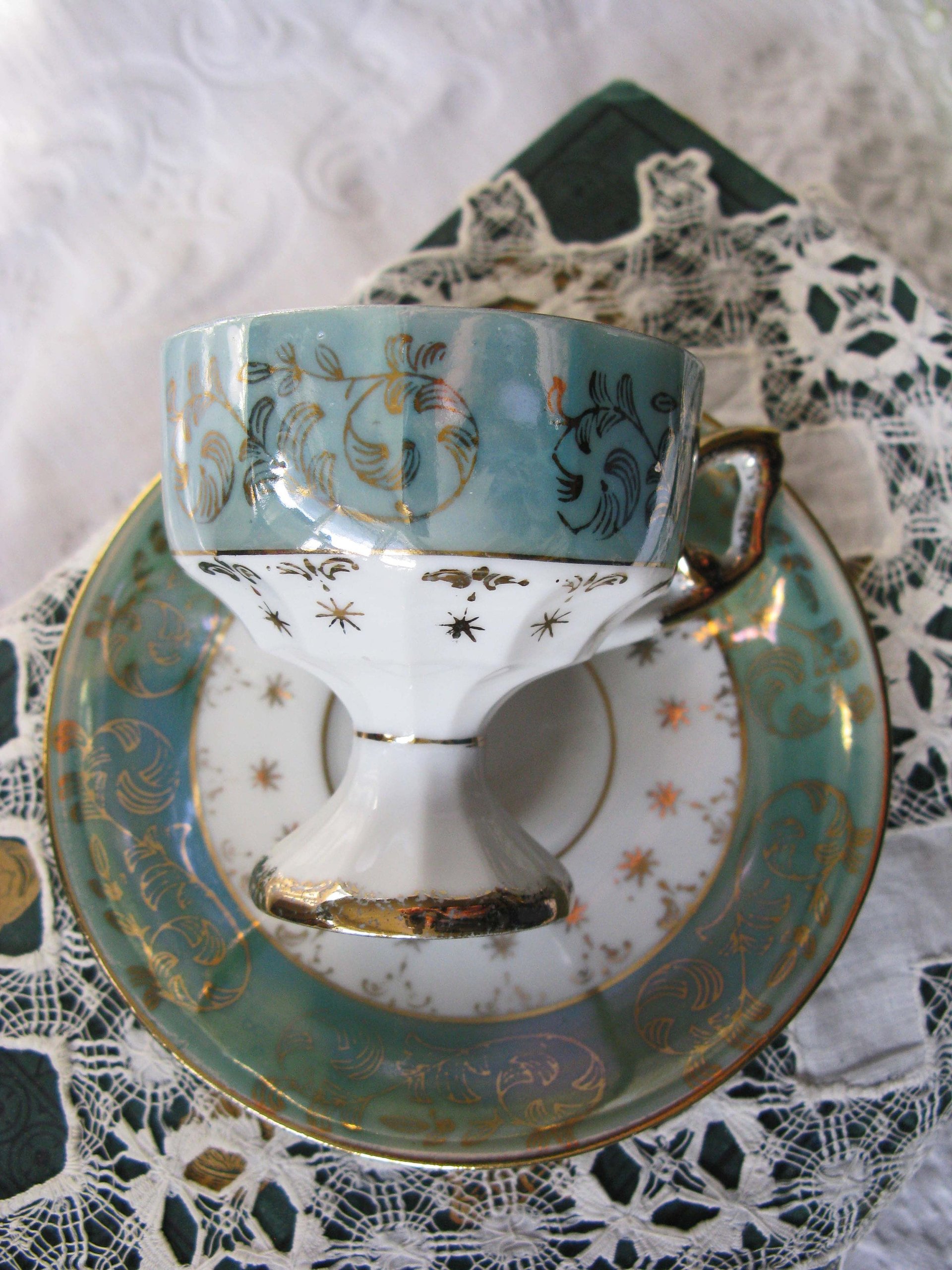 Tea Cup Turquoise Child Dolly Mommy & Me Nana Sterling Vintage Japan Tea Party Demitasse Cappuccino Cottage Shabby Chic WhenRosesBloom