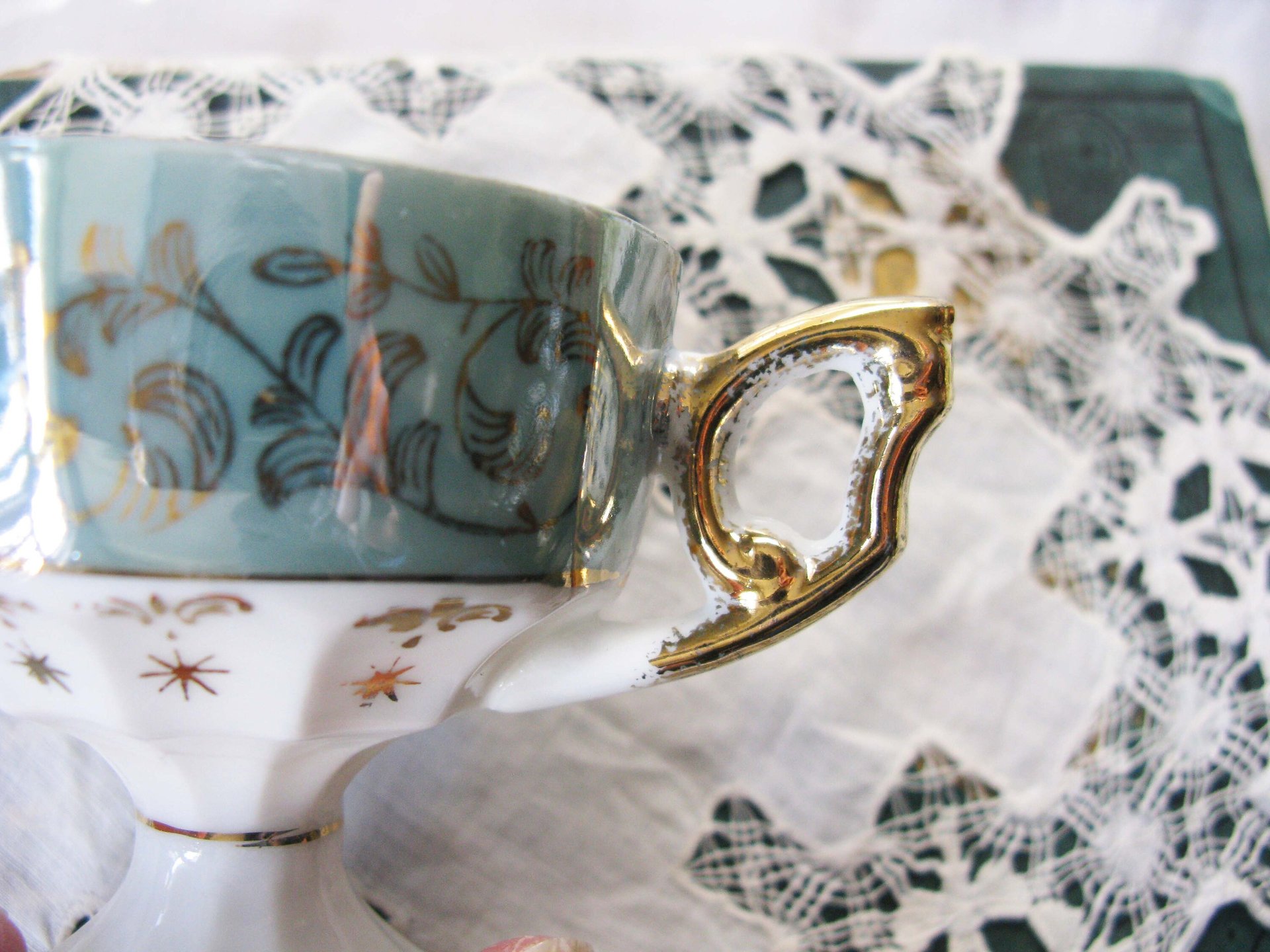 Tea Cup Turquoise Child Dolly Mommy & Me Nana Sterling Vintage Japan Tea Party Demitasse Cappuccino Cottage Shabby Chic WhenRosesBloom