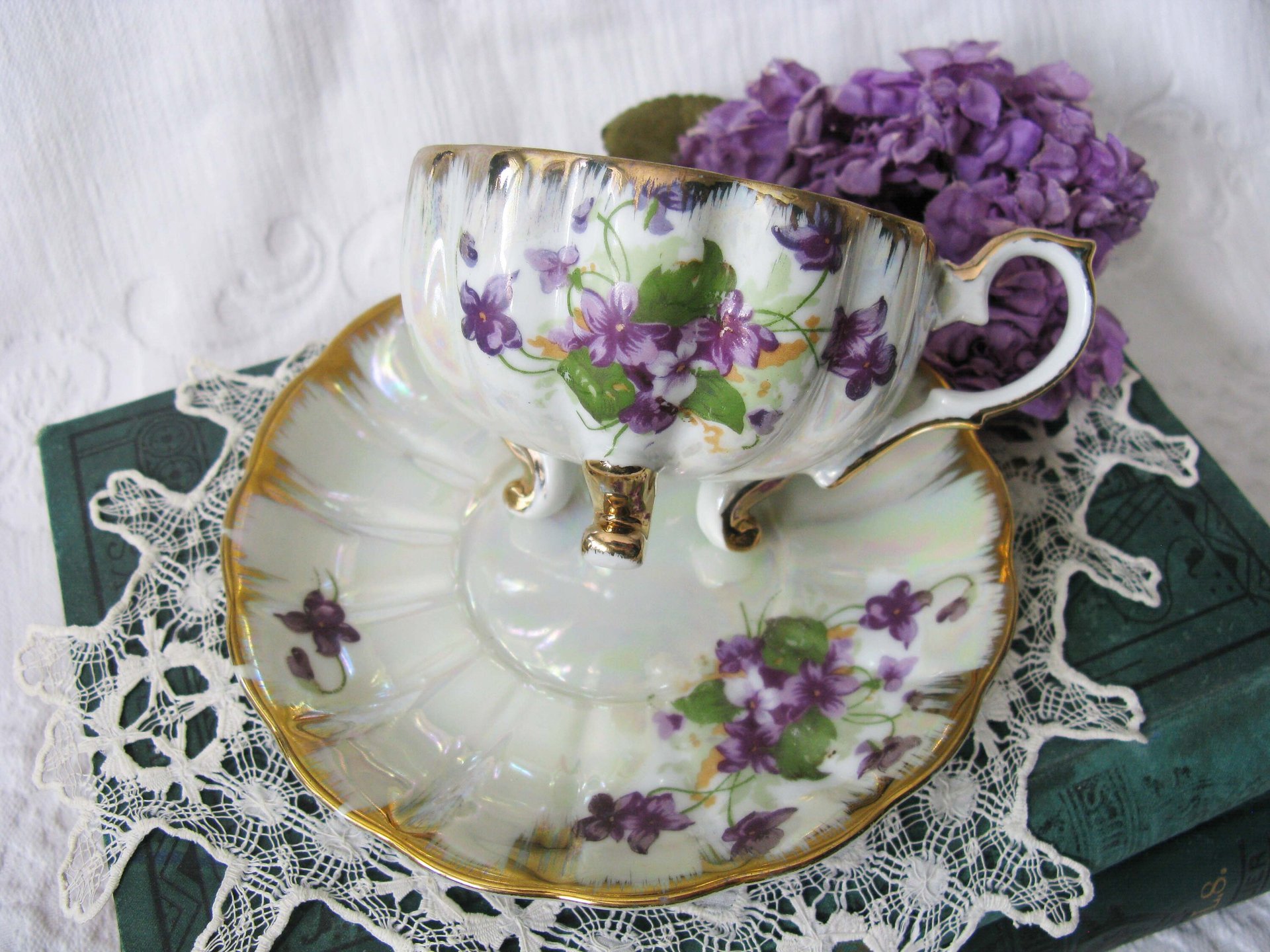 Tea Cup Purple Violets footed Melon Shape Japan Vintage Retro TeaTime Elegant Tea Gift Mid Century Shabby Chic  WhenRosesBloom Classic Tea