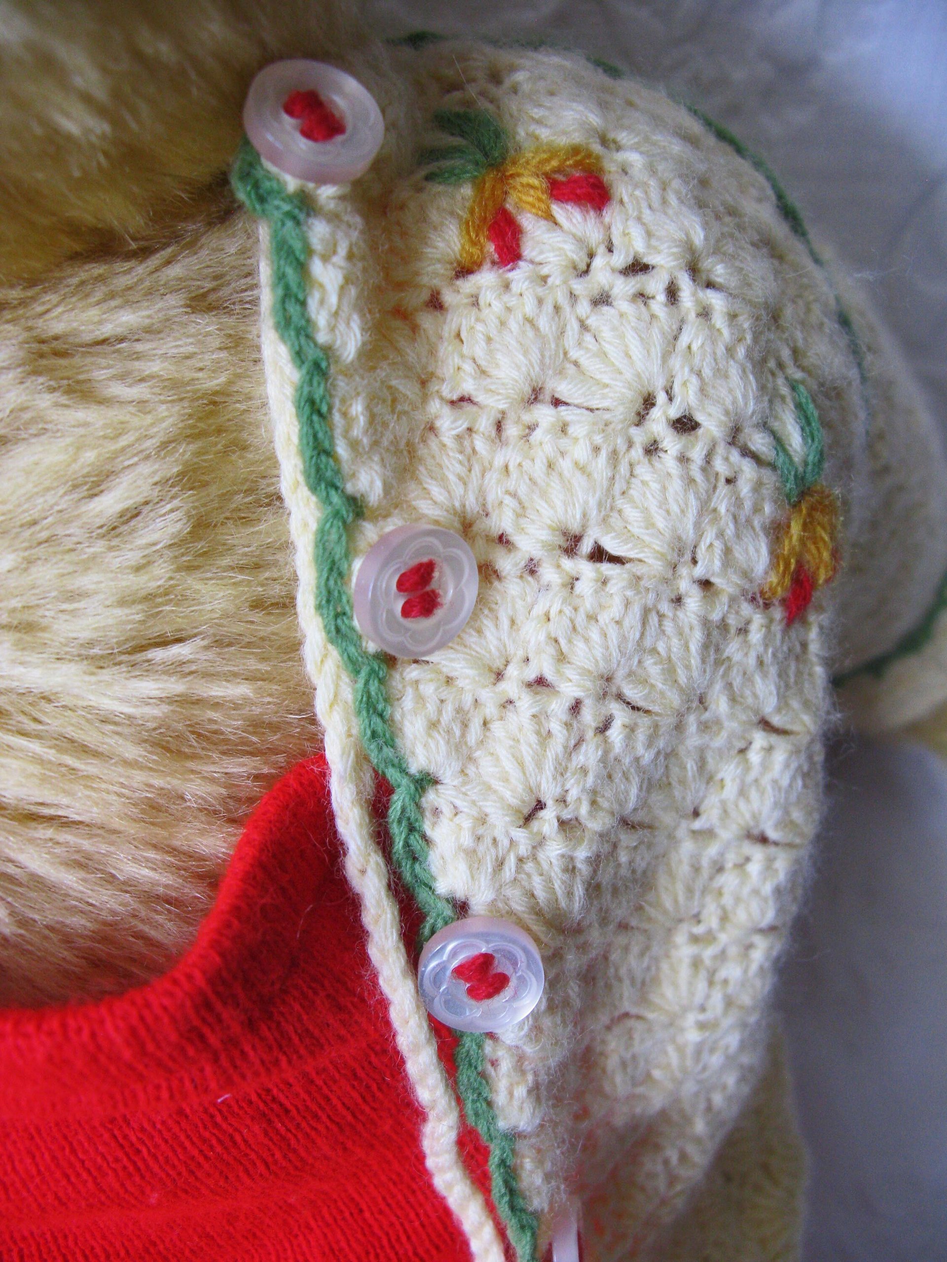 Vintage Baby Jacket Cardigan Matinee Jacket  Hand Crochet Teddy Bear Dolly Sweater Boho Style Baby Keepsake Heirloom Gift WhenRosesBloom