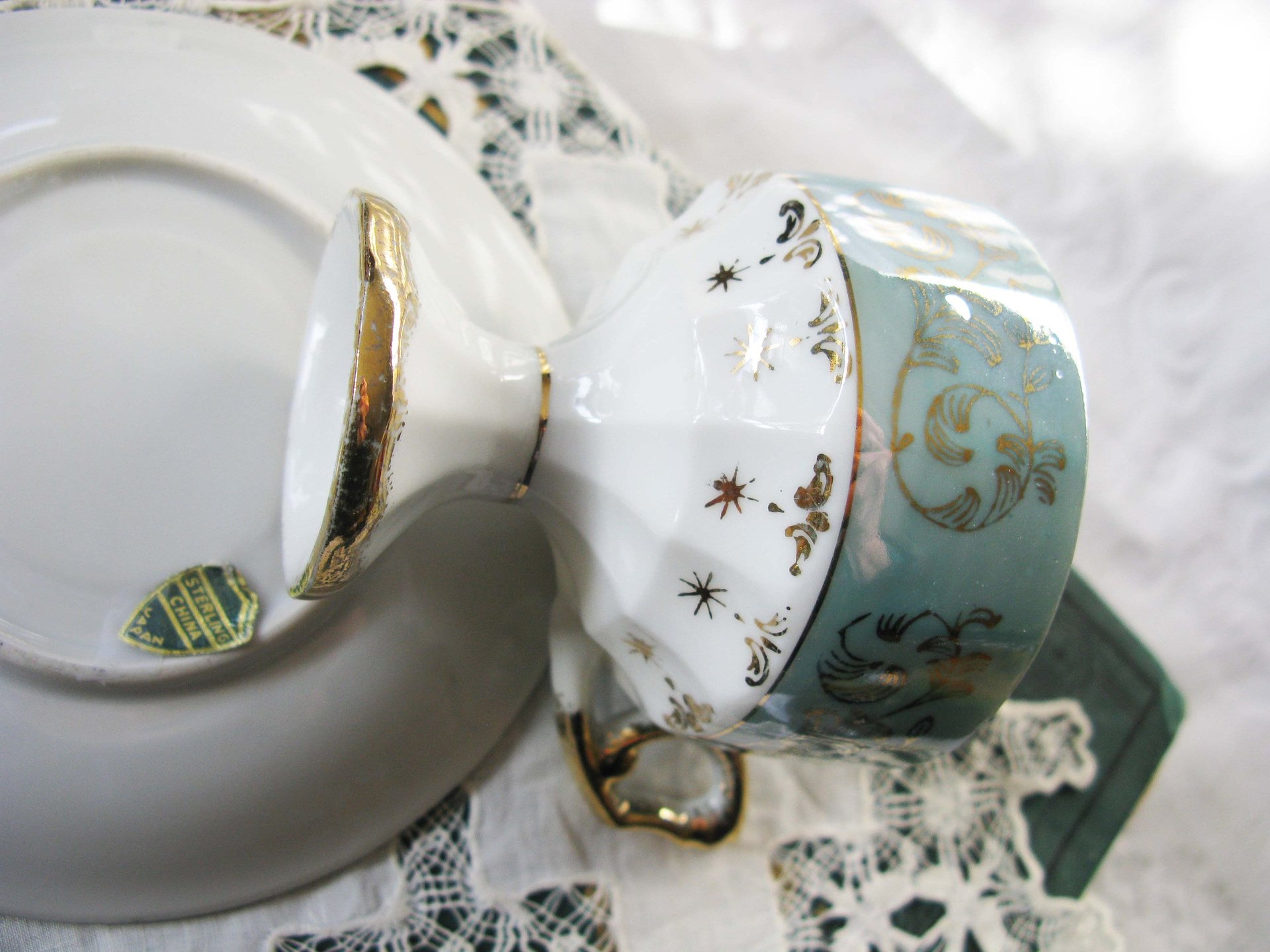 Tea Cup Turquoise Child Dolly Mommy & Me Nana Sterling Vintage Japan Tea Party Demitasse Cappuccino Cottage Shabby Chic WhenRosesBloom
