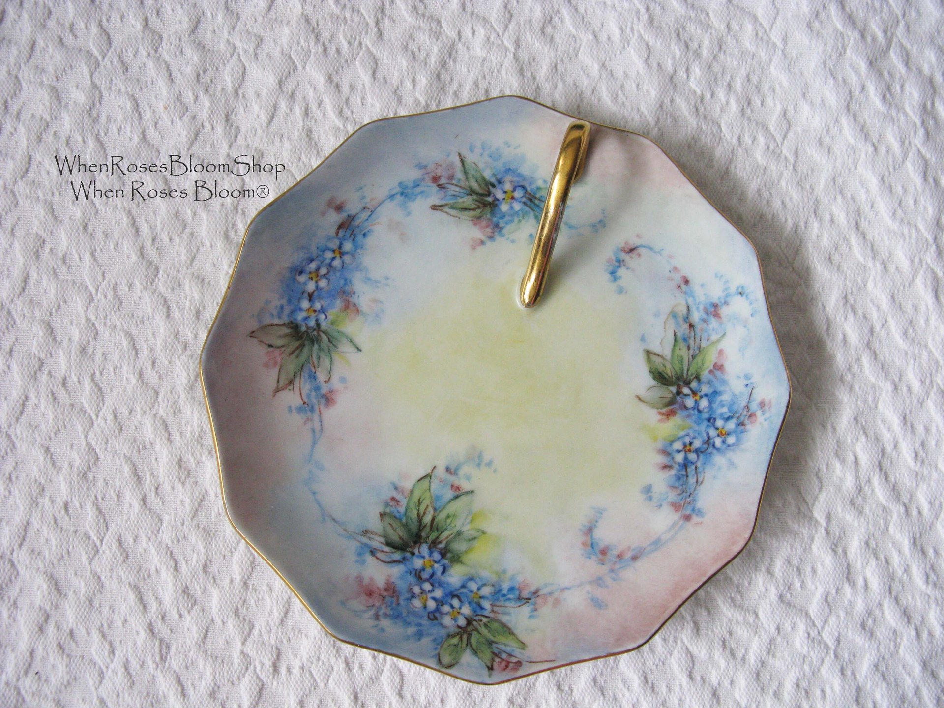 Vintage China Candy Dish For Get Me Not Lemon Nappy Tidbit Hand Painted 1900s Edwardian Victorian Downton Cottage Farmhouse WhenRosesBloom