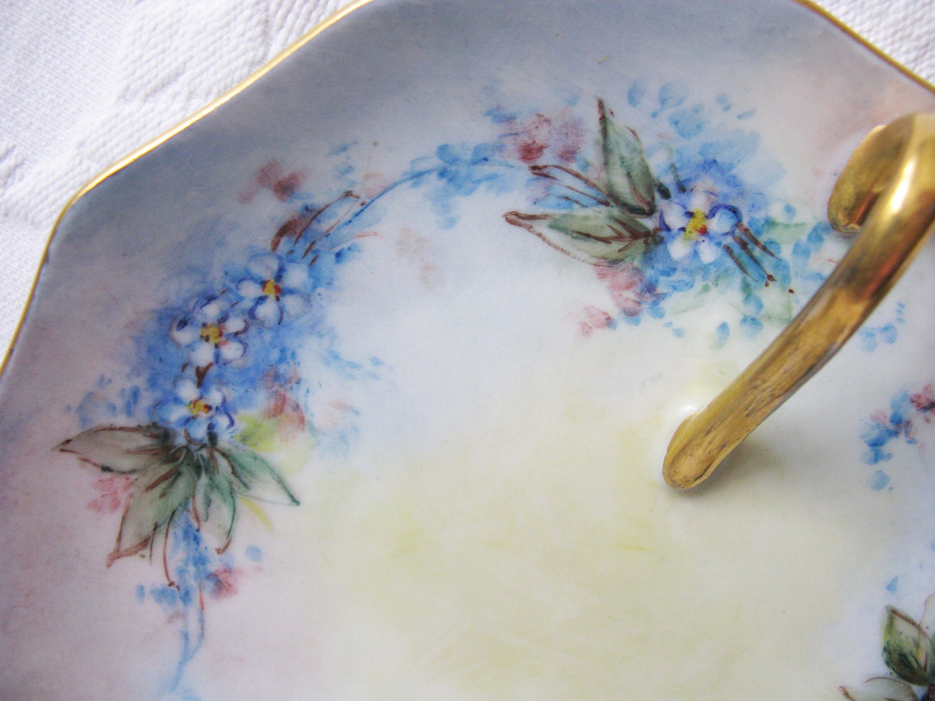 Vintage China Candy Dish For Get Me Not Lemon Nappy Tidbit Hand Painted 1900s Edwardian Victorian Downton Cottage Farmhouse WhenRosesBloom