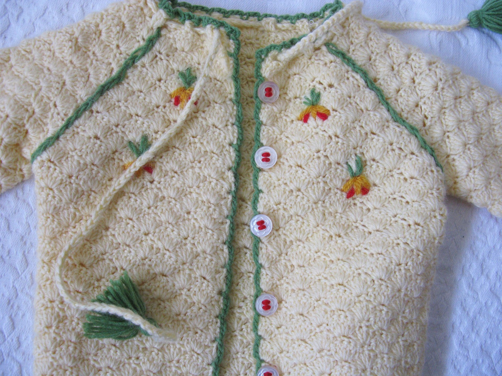 Vintage Baby Jacket Cardigan Matinee Jacket  Hand Crochet Teddy Bear Dolly Sweater Boho Style Baby Keepsake Heirloom Gift WhenRosesBloom