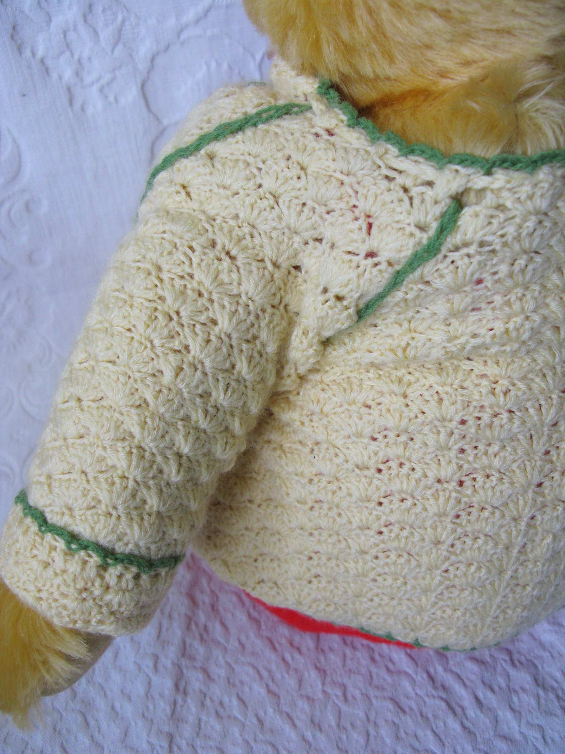 Vintage Baby Jacket Cardigan Matinee Jacket  Hand Crochet Teddy Bear Dolly Sweater Boho Style Baby Keepsake Heirloom Gift WhenRosesBloom