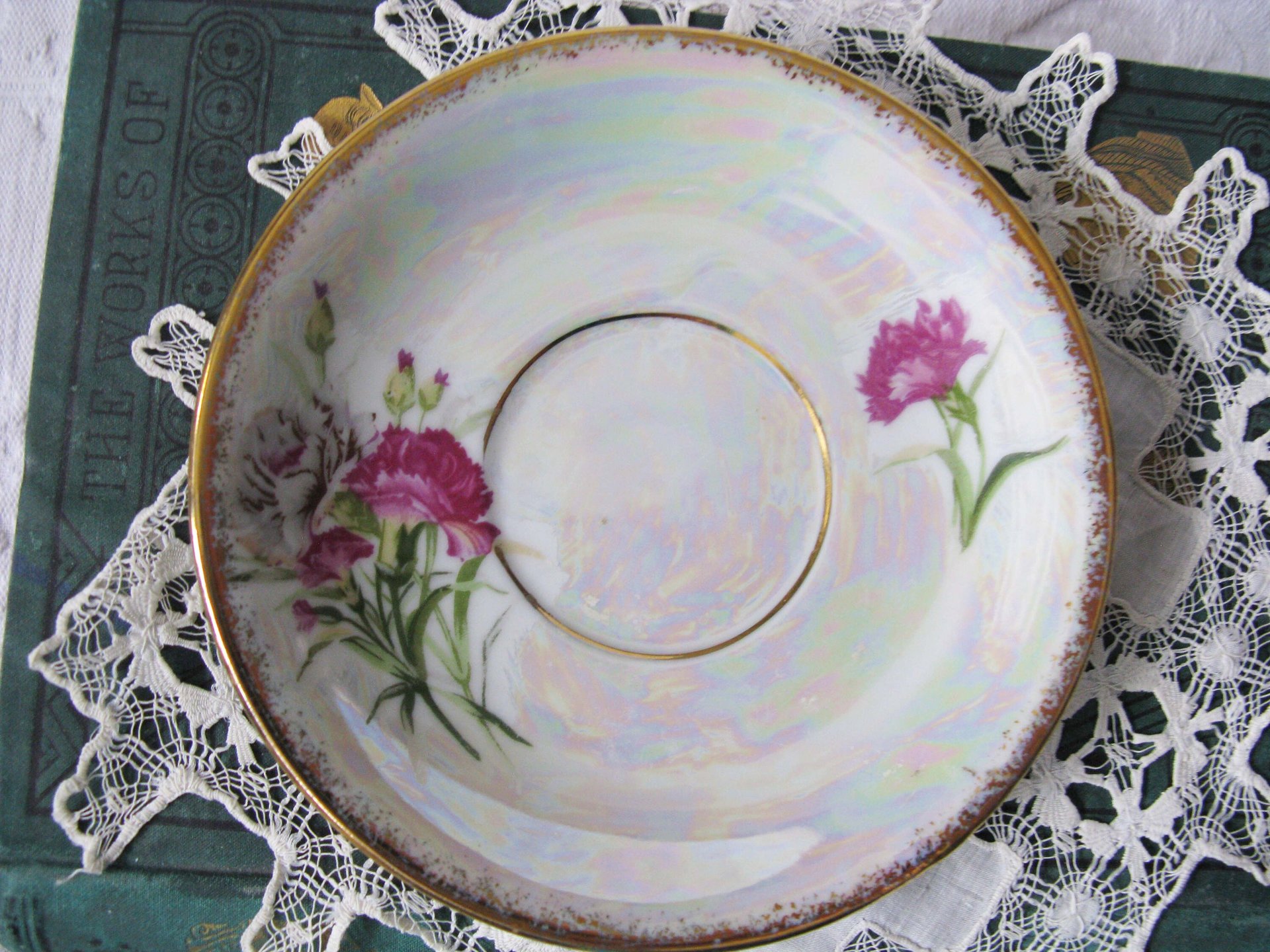 Vintage Footed Tea Cup Pink Carnation Floral Japan Mid Century TeaTime January Birthday Gift Victoria Downton Abbey Tea Cottage Shabby Chic