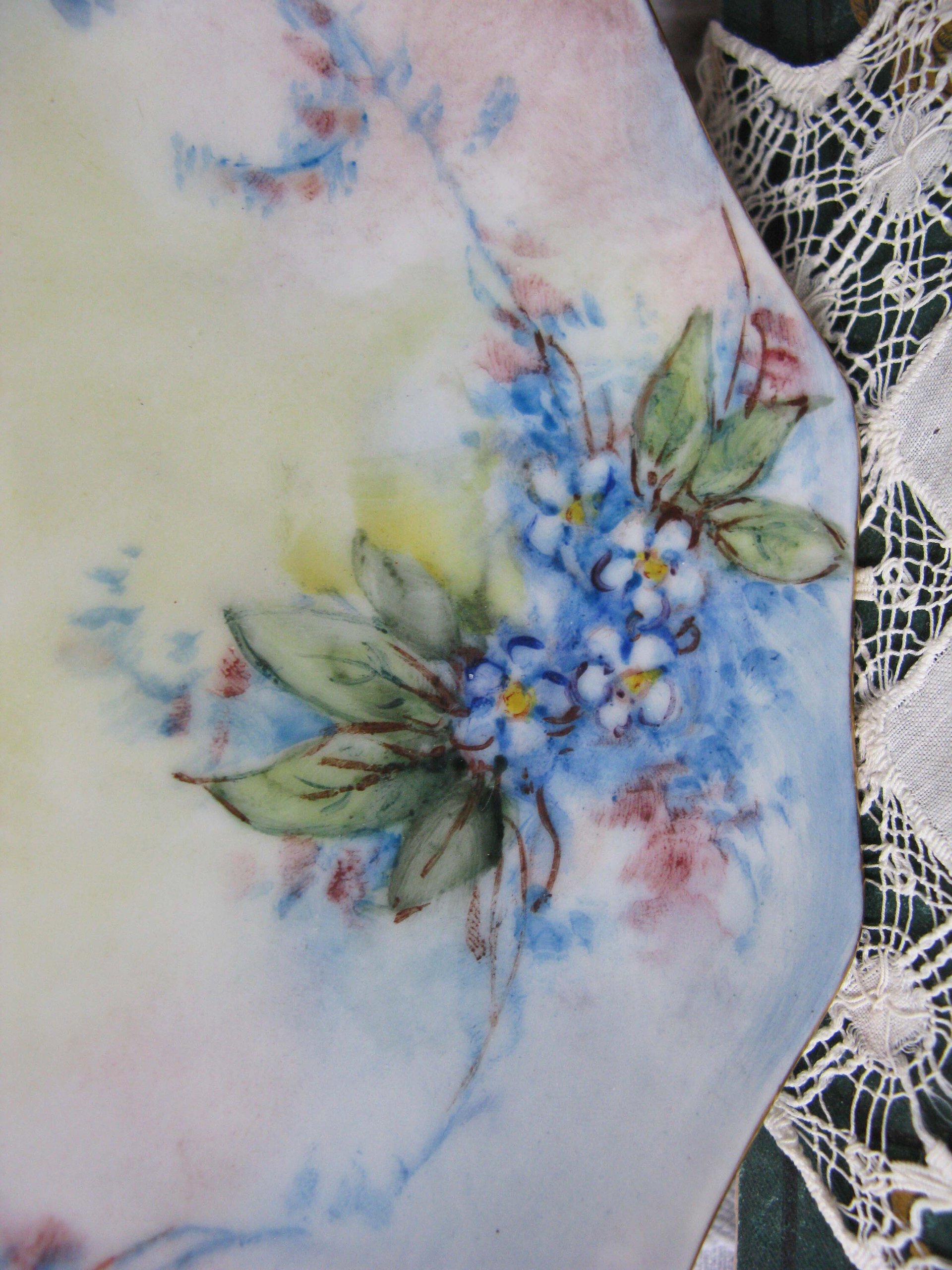 Vintage China Candy Dish For Get Me Not Lemon Nappy Tidbit Hand Painted 1900s Edwardian Victorian Downton Cottage Farmhouse WhenRosesBloom