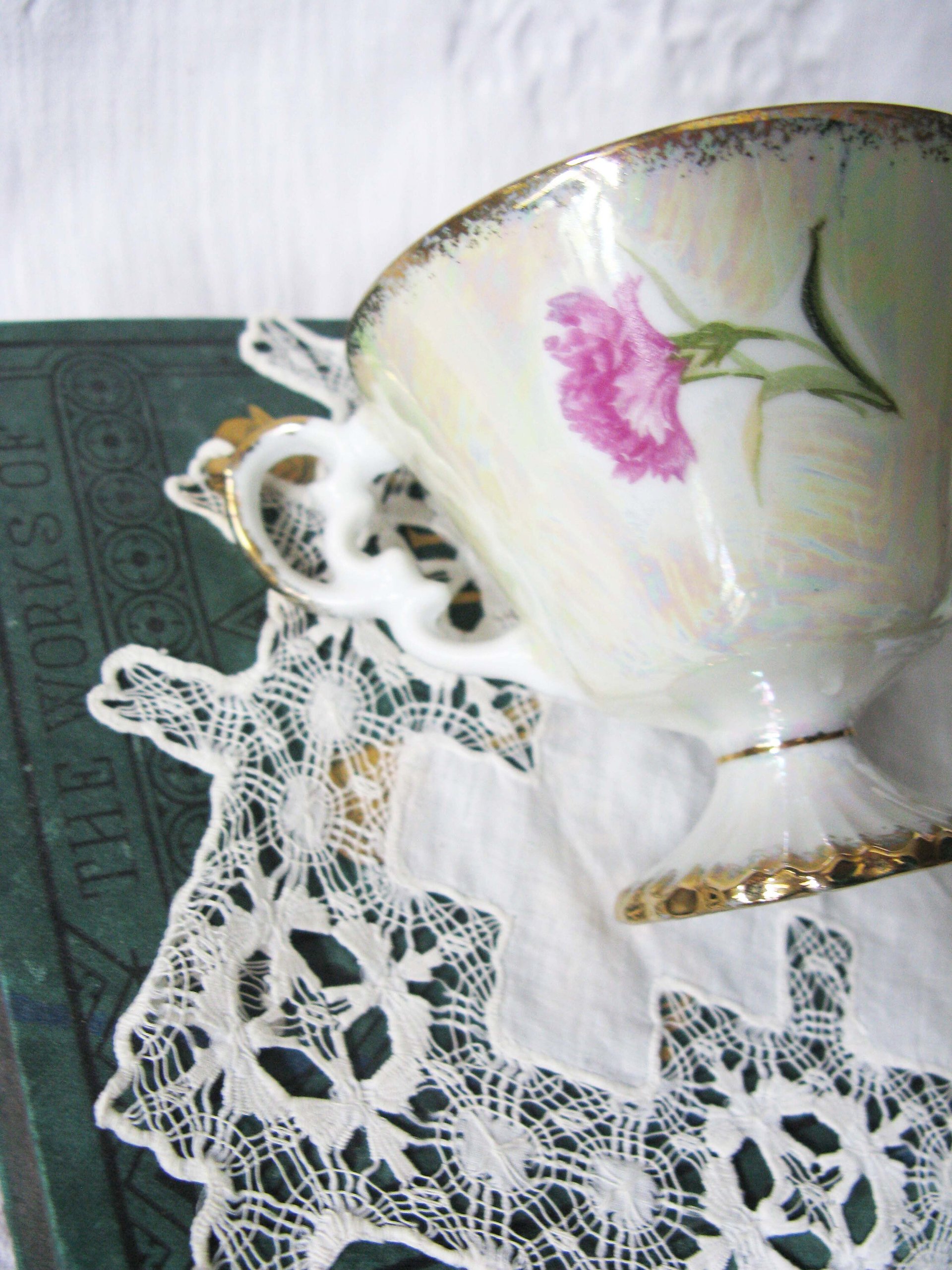 Vintage Footed Tea Cup Pink Carnation Floral Japan Mid Century TeaTime January Birthday Gift Victoria Downton Abbey Tea Cottage Shabby Chic