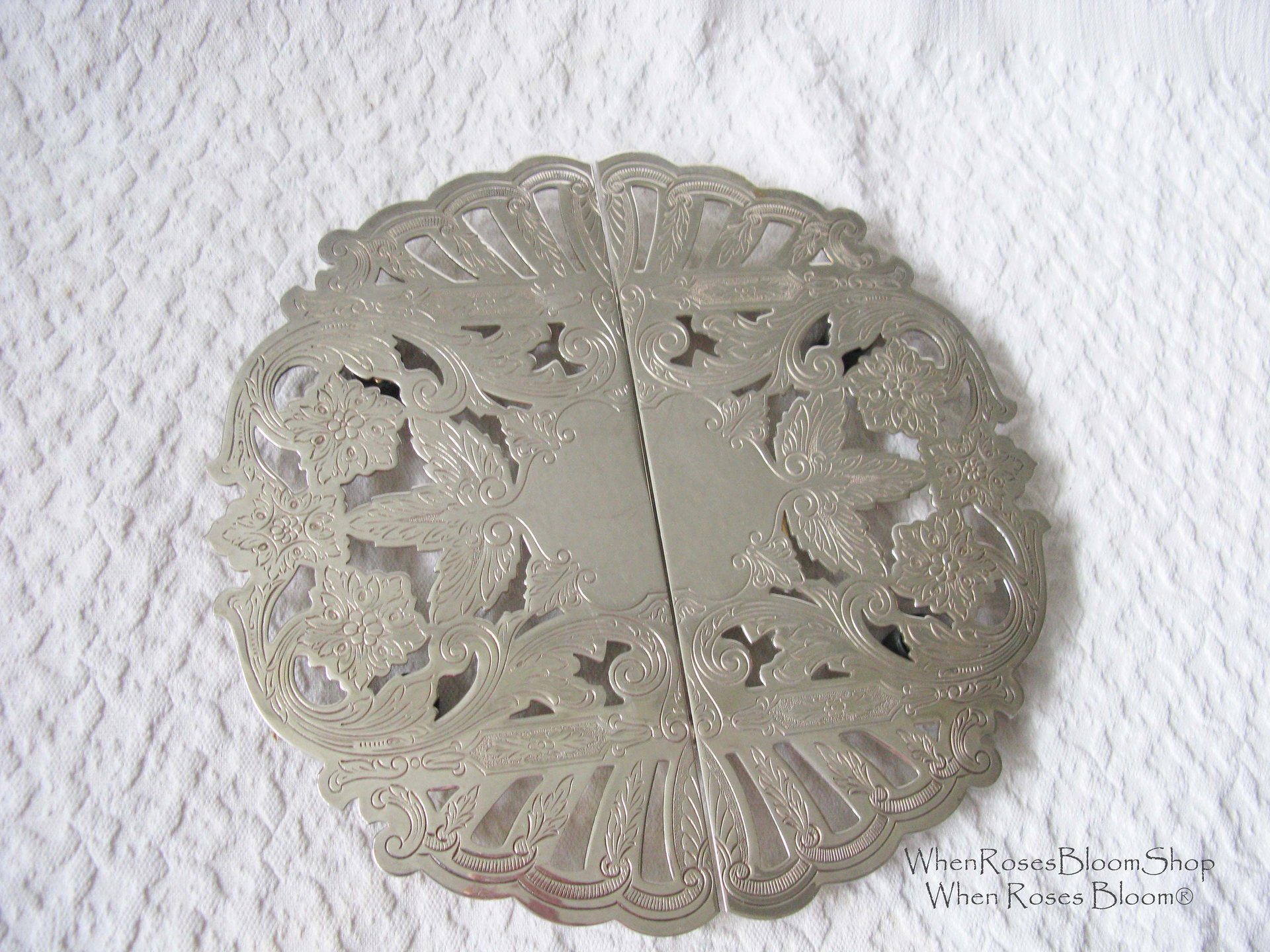 Vintage Silver Tea Trivet Hot Plate Tea Party Wedding Birthday Entertaining Tea Gift Silver Rococo Elegant Shabby Chic   WhenRosesBloom