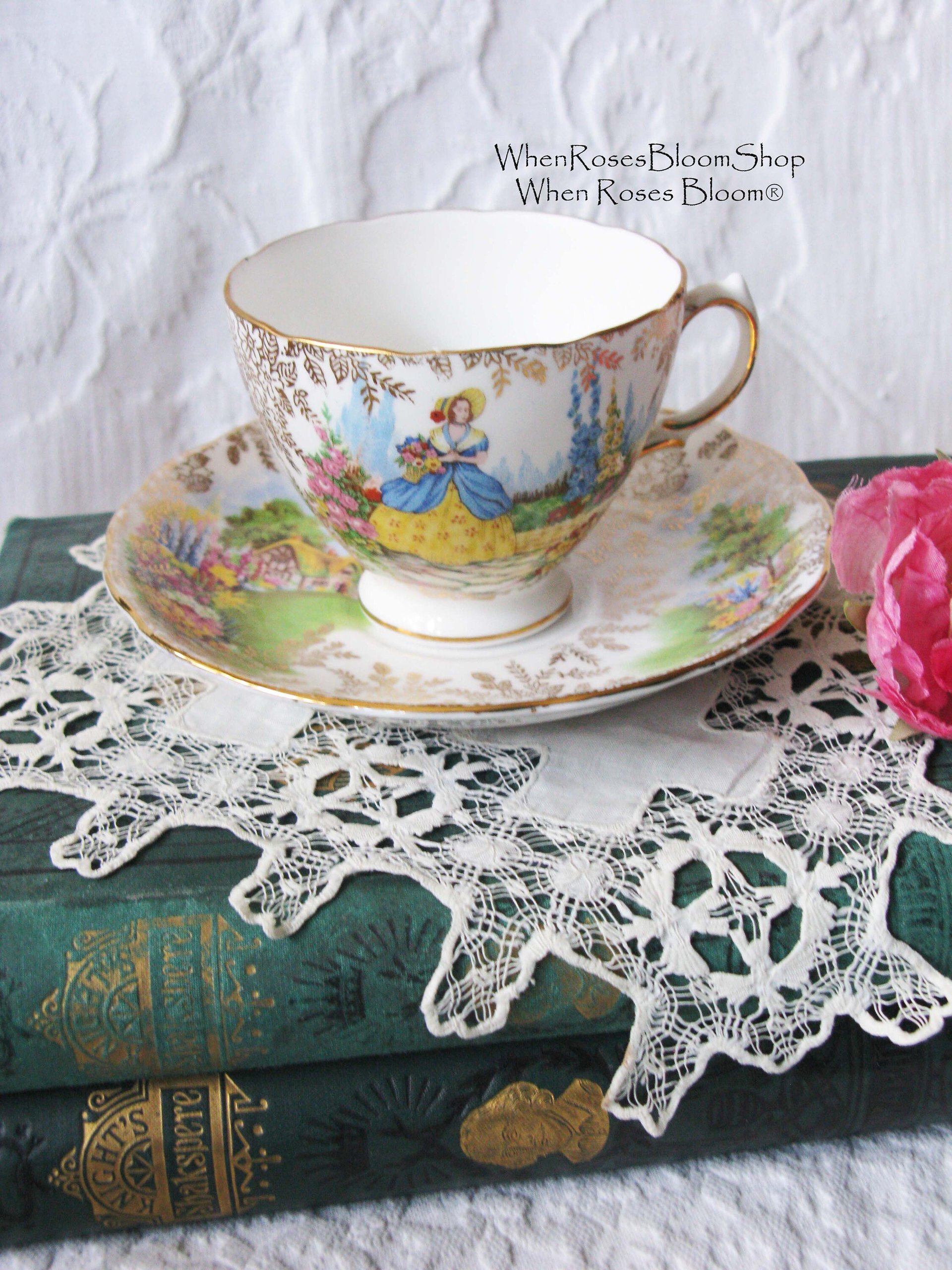 Vintage Footed Teacup Cottage Colonial Lady English Mid Century TeaTime Gift Victoria Downton Abbey Cottage Shabby Chic Tea WhenRosesBloom