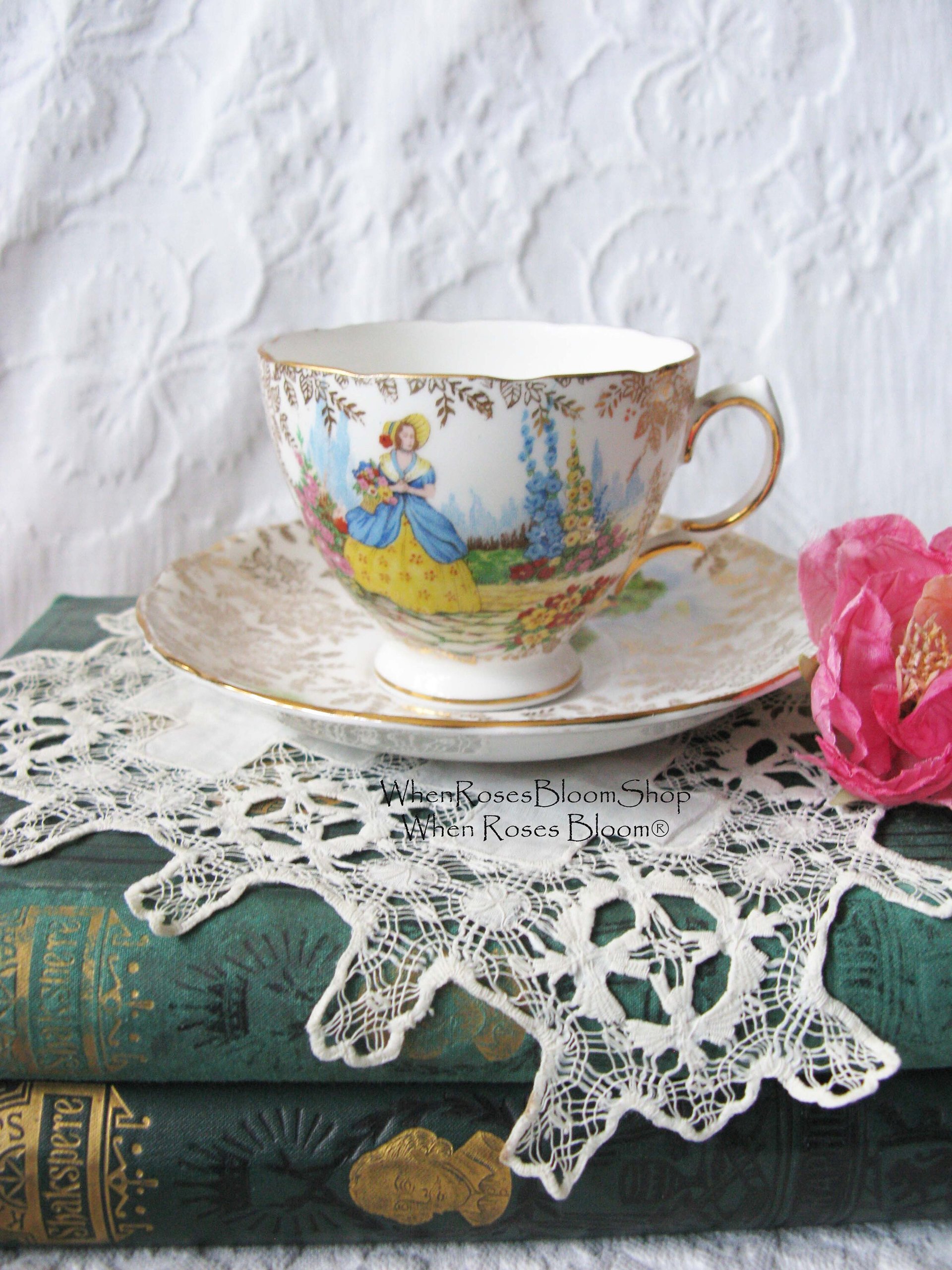 Vintage Footed Teacup Cottage Colonial Lady English Mid Century TeaTime Gift Victoria Downton Abbey Cottage Shabby Chic Tea WhenRosesBloom