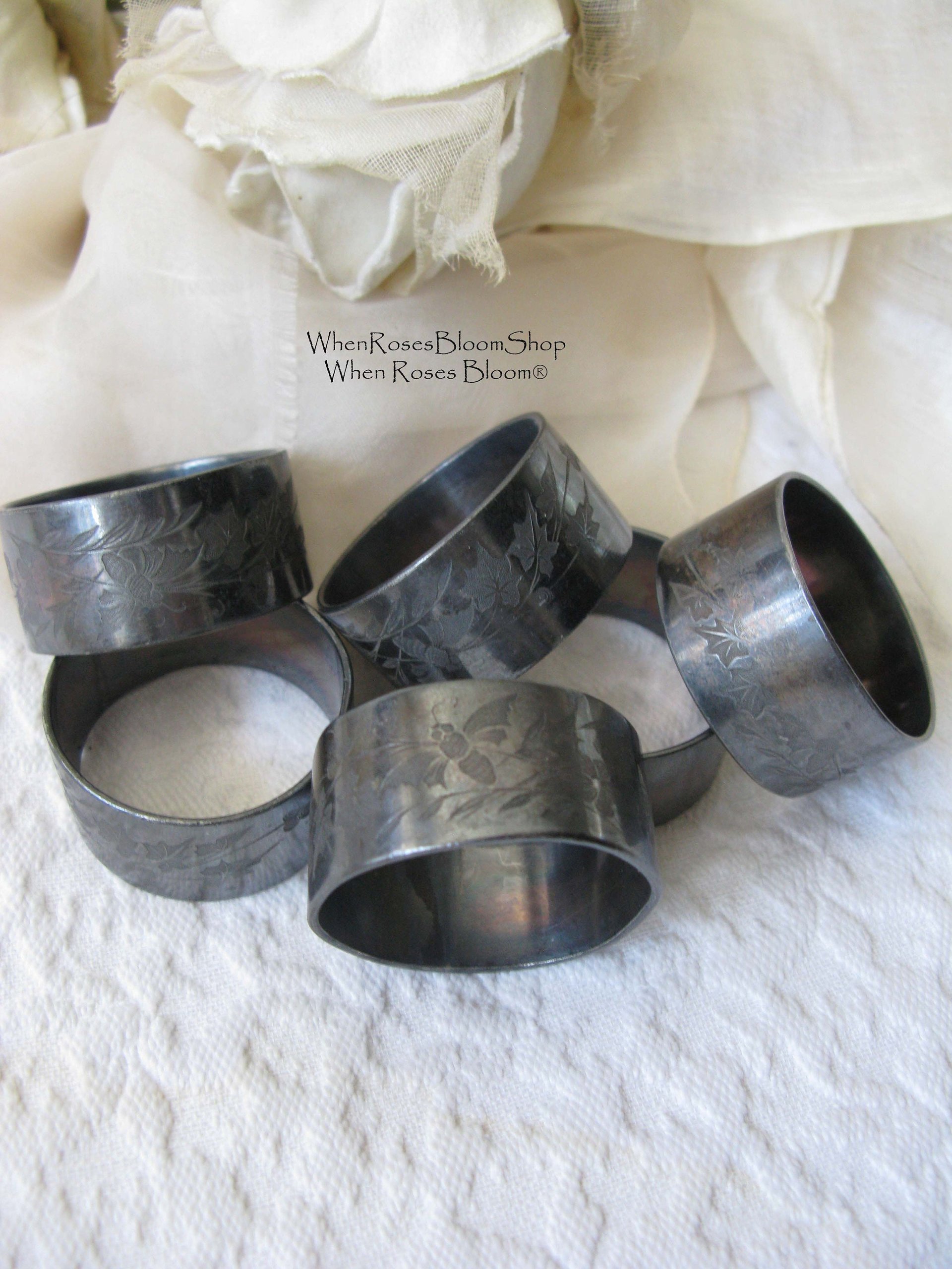 Silver Napkin Rings 6 Vintage Quadruple Plate Tea Gift Aesthetic Style Downton Abbey Classic Farmhouse Cottage Shabby Chic WhenRosesBloom