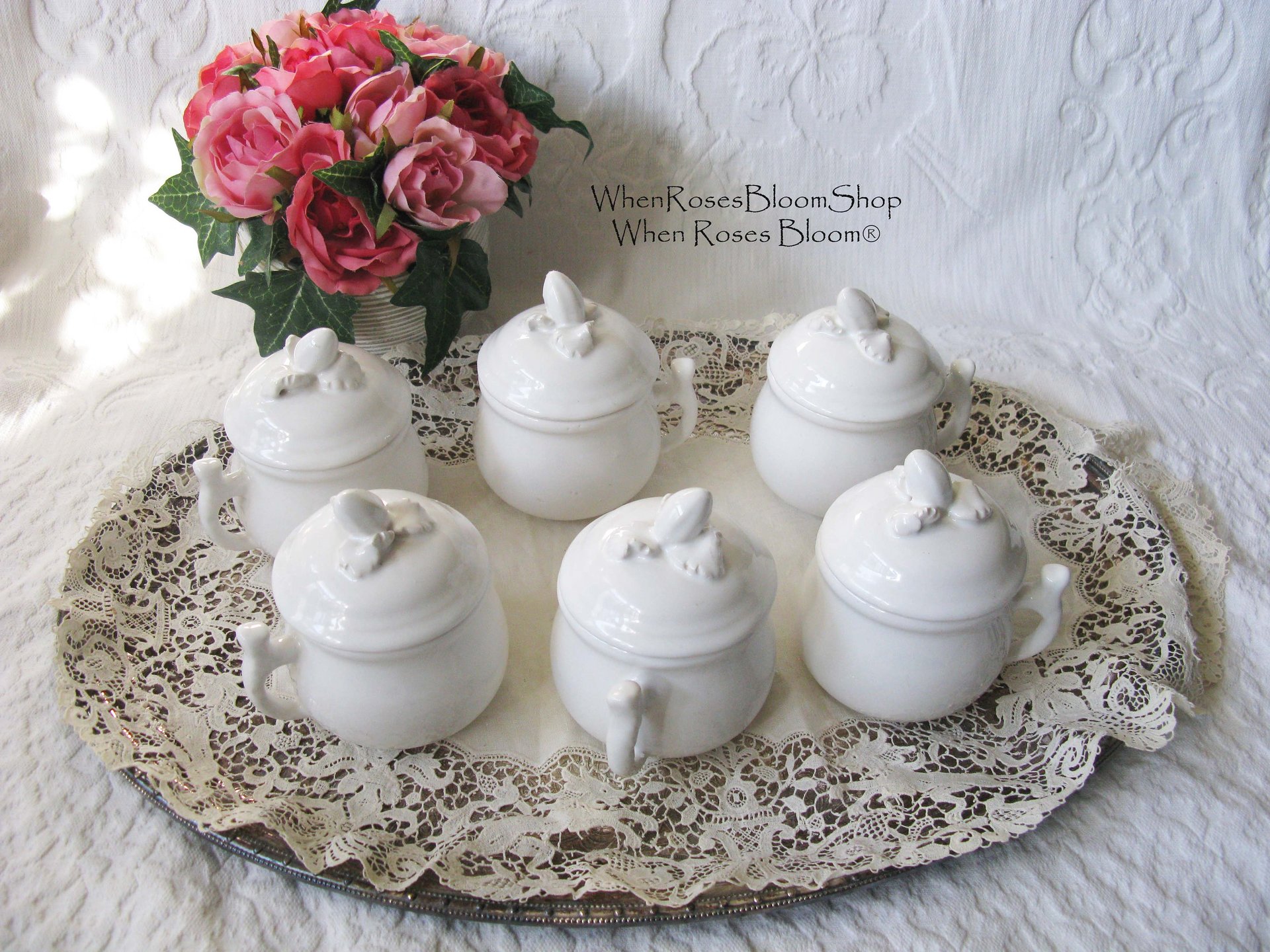 Vintage Pots de Creme Set of 6 White Italian Pottery Classic Dessert  TeaTime Elegant Mid Century Pudding Cups Hot Chocolate