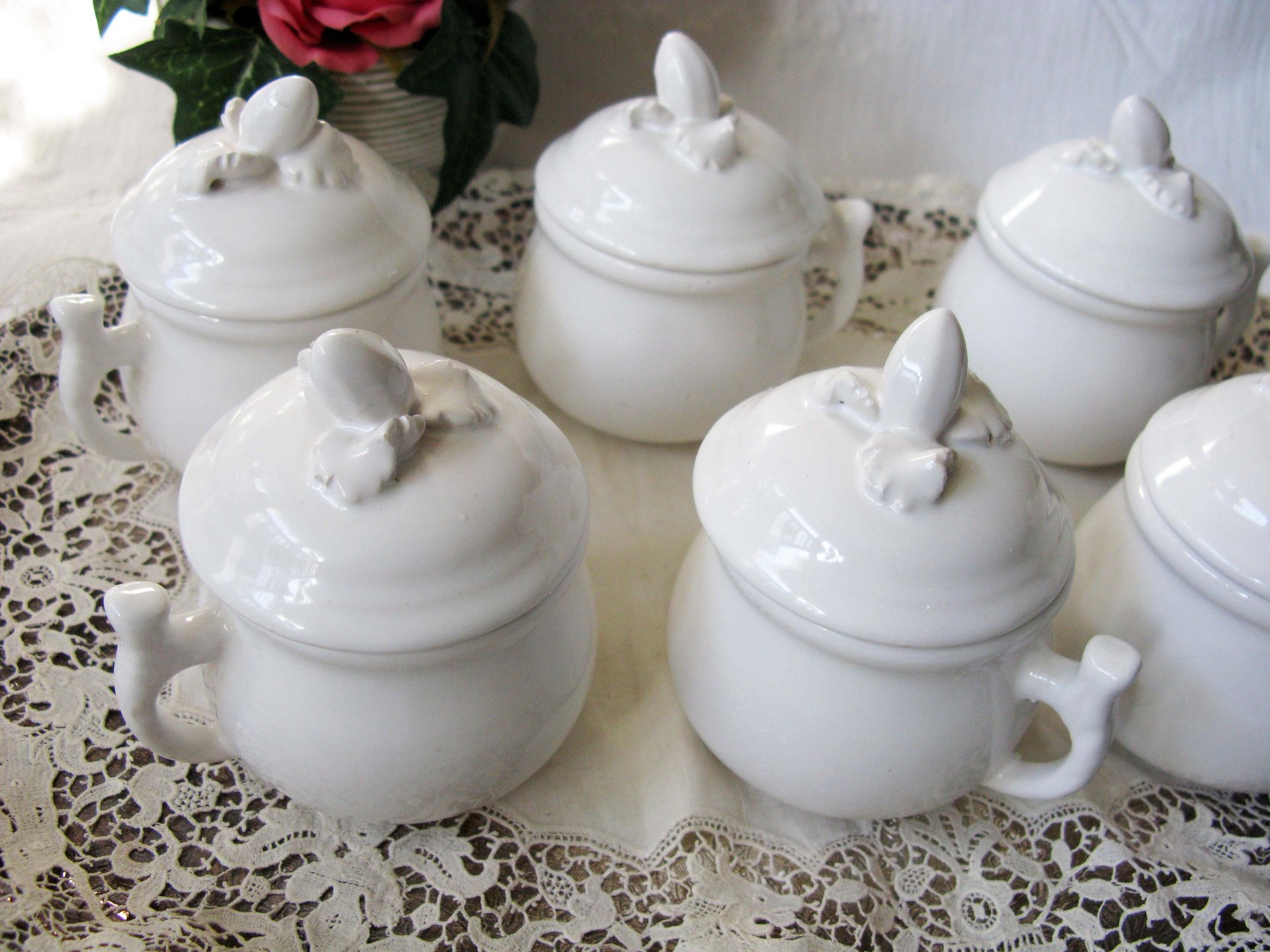 Vintage Pots de Creme Set of 6 White Italian Pottery Classic Dessert  TeaTime Elegant Mid Century Pudding Cups Hot Chocolate