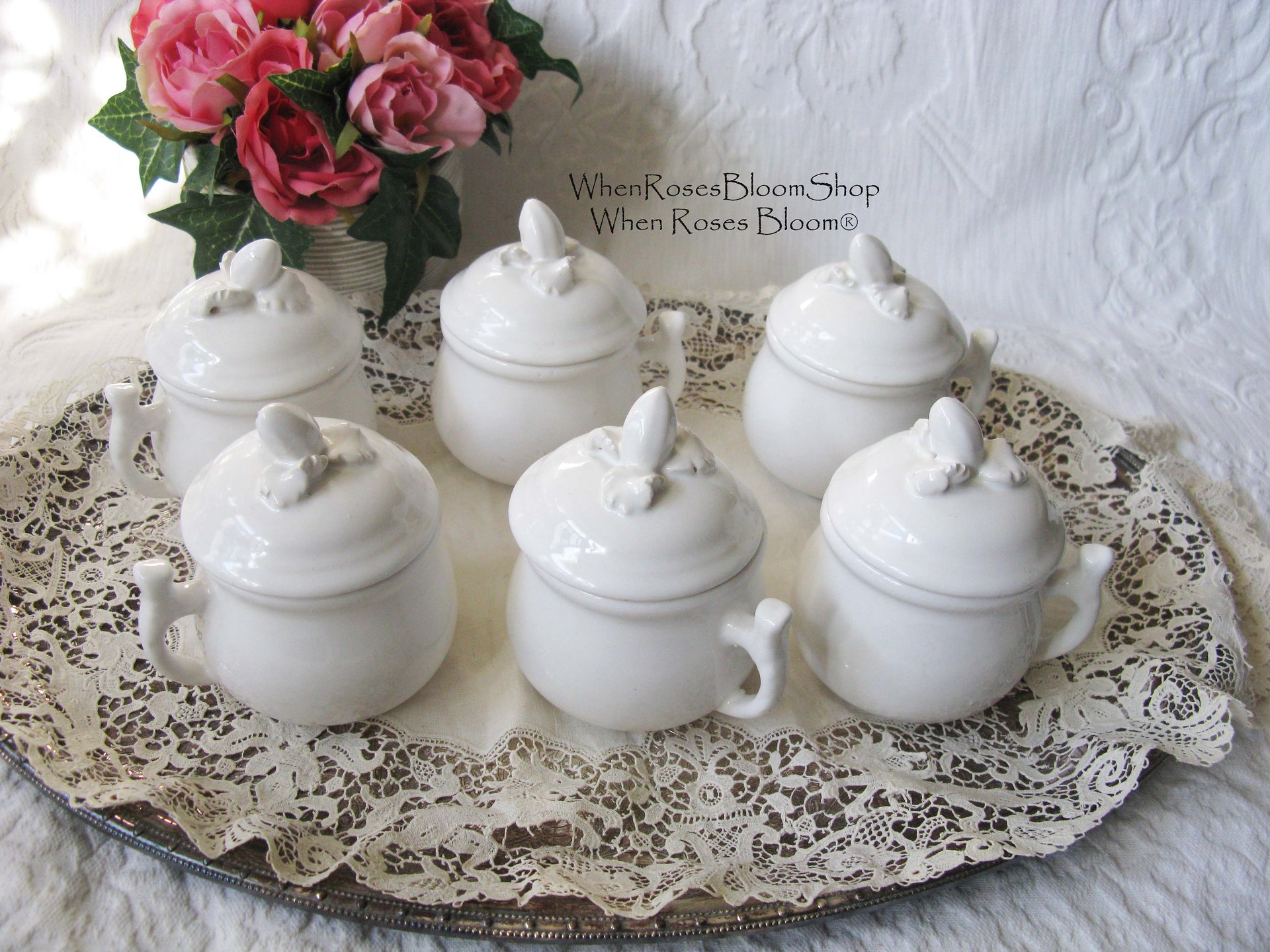 Vintage Pots de Creme Set of 6 White Italian Pottery Classic Dessert  TeaTime Elegant Mid Century Pudding Cups Hot Chocolate