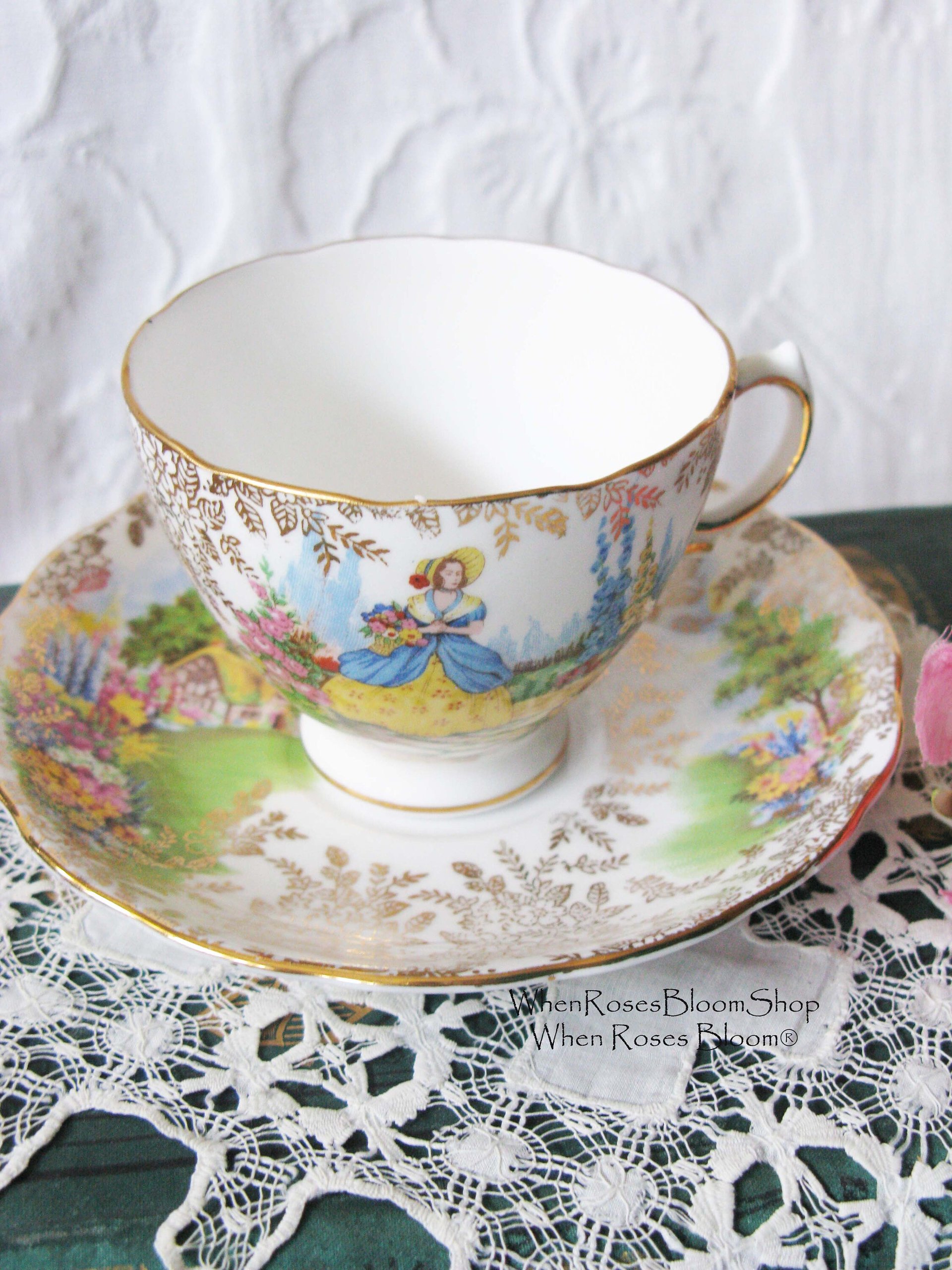 Vintage Footed Teacup Cottage Colonial Lady English Mid Century TeaTime Gift Victoria Downton Abbey Cottage Shabby Chic Tea WhenRosesBloom