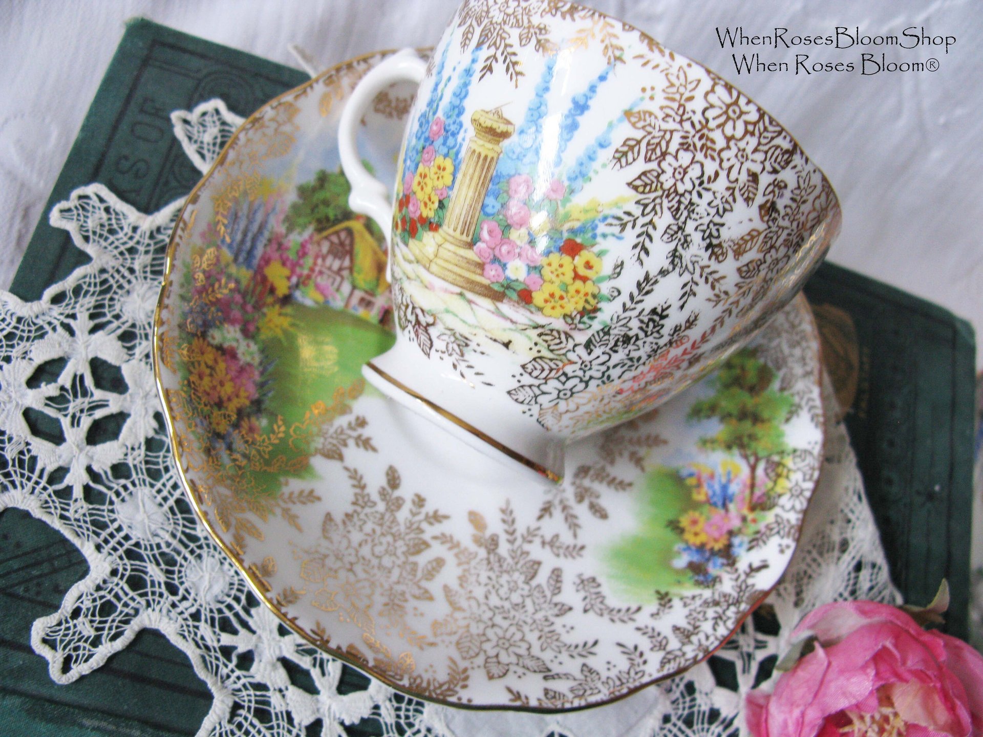 Vintage Footed Teacup Cottage Colonial Lady English Mid Century TeaTime Gift Victoria Downton Abbey Cottage Shabby Chic Tea WhenRosesBloom