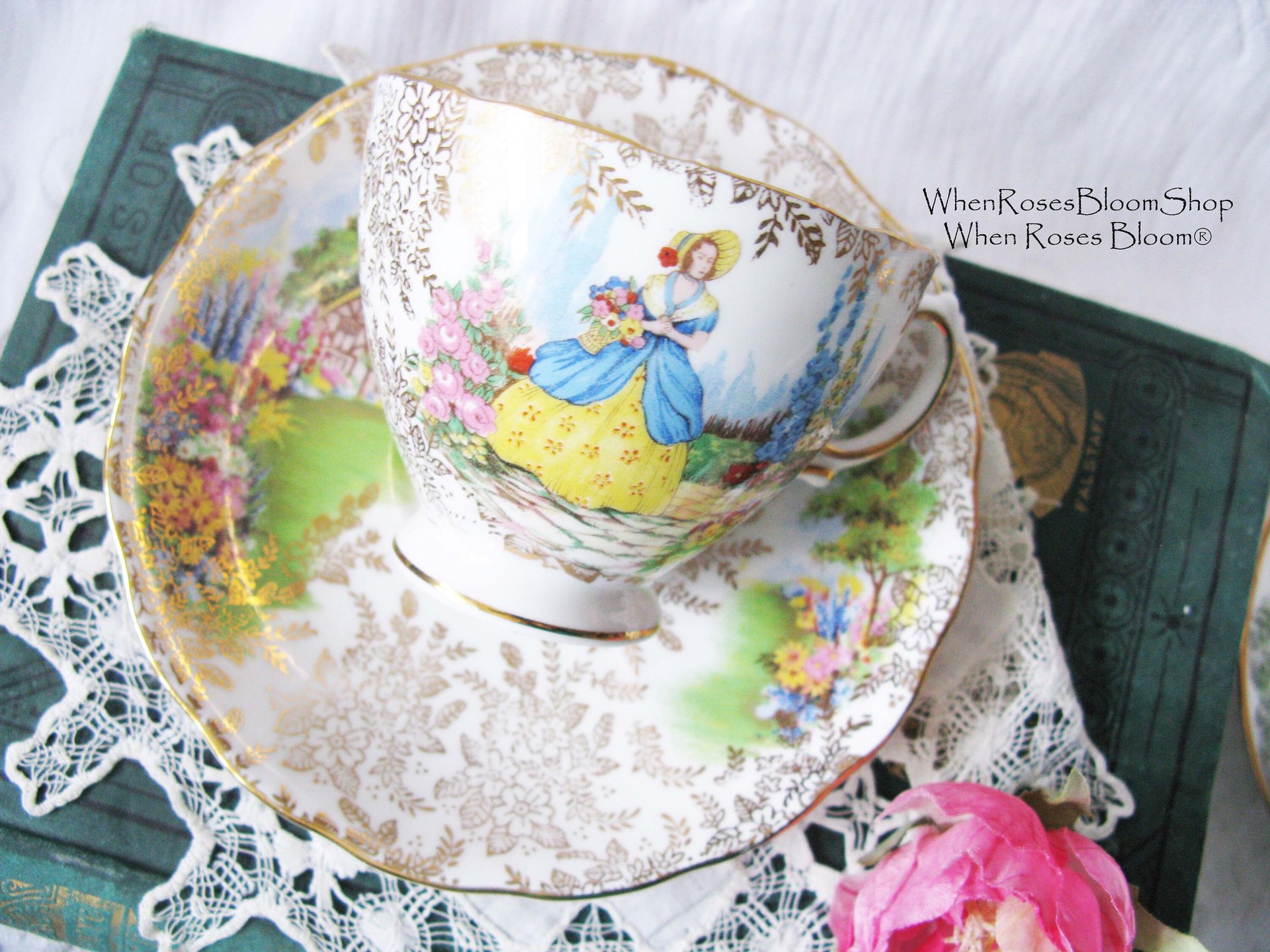 Vintage Footed Teacup Cottage Colonial Lady English Mid Century TeaTime Gift Victoria Downton Abbey Cottage Shabby Chic Tea WhenRosesBloom