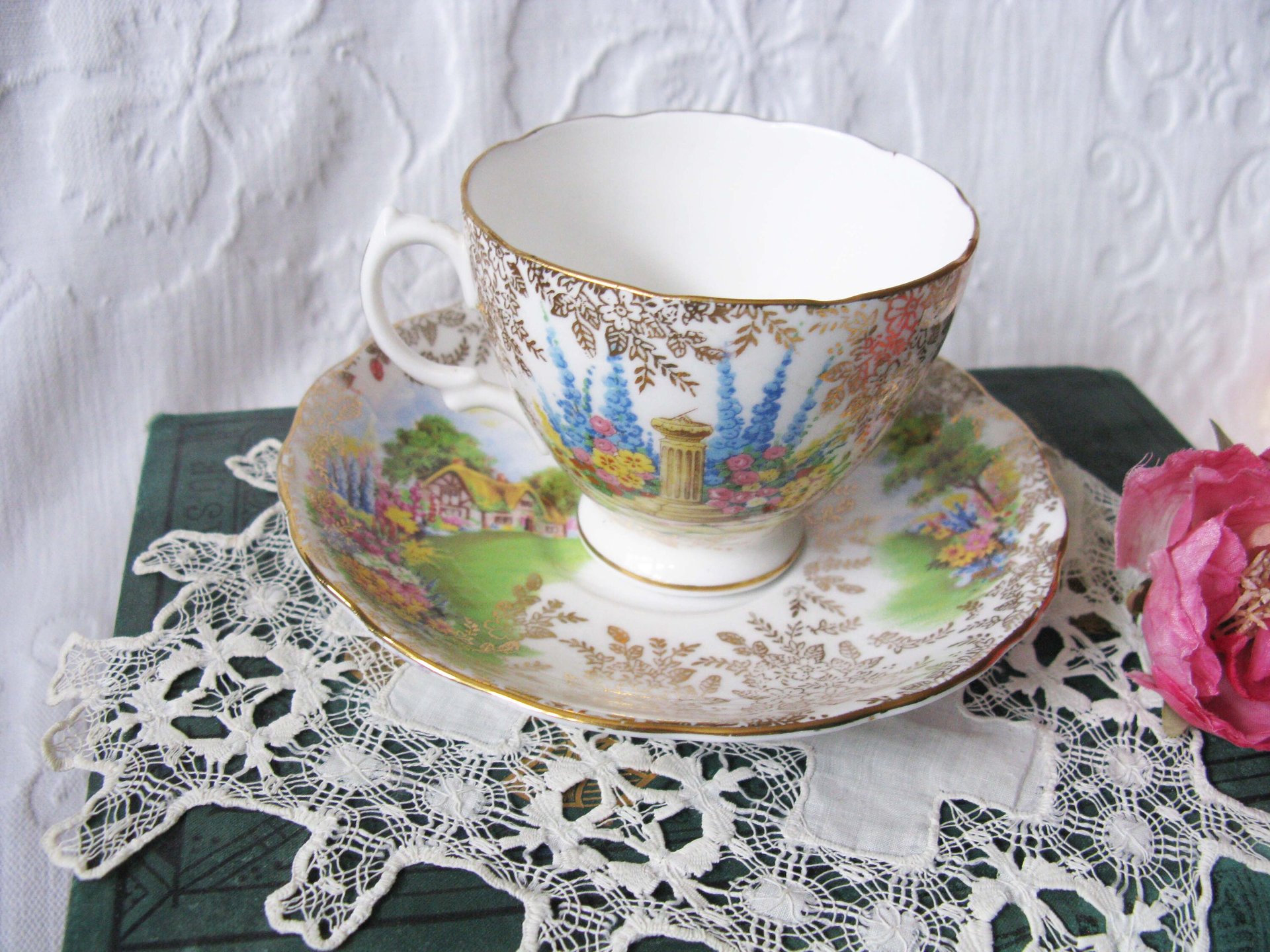 Vintage Footed Teacup Cottage Colonial Lady English Mid Century TeaTime Gift Victoria Downton Abbey Cottage Shabby Chic Tea WhenRosesBloom