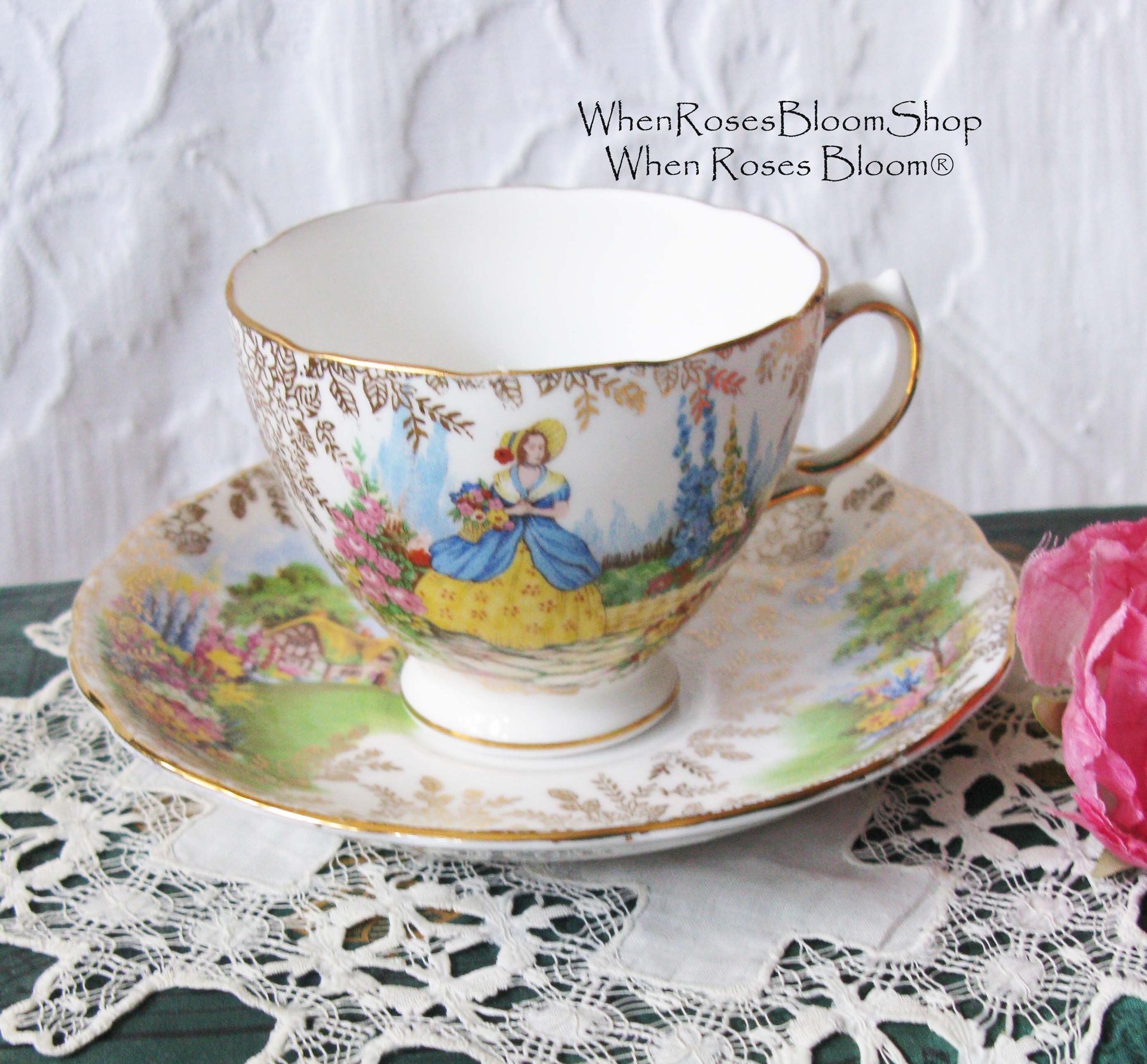 Vintage Footed Teacup Cottage Colonial Lady English Mid Century TeaTime Gift Victoria Downton Abbey Cottage Shabby Chic Tea WhenRosesBloom