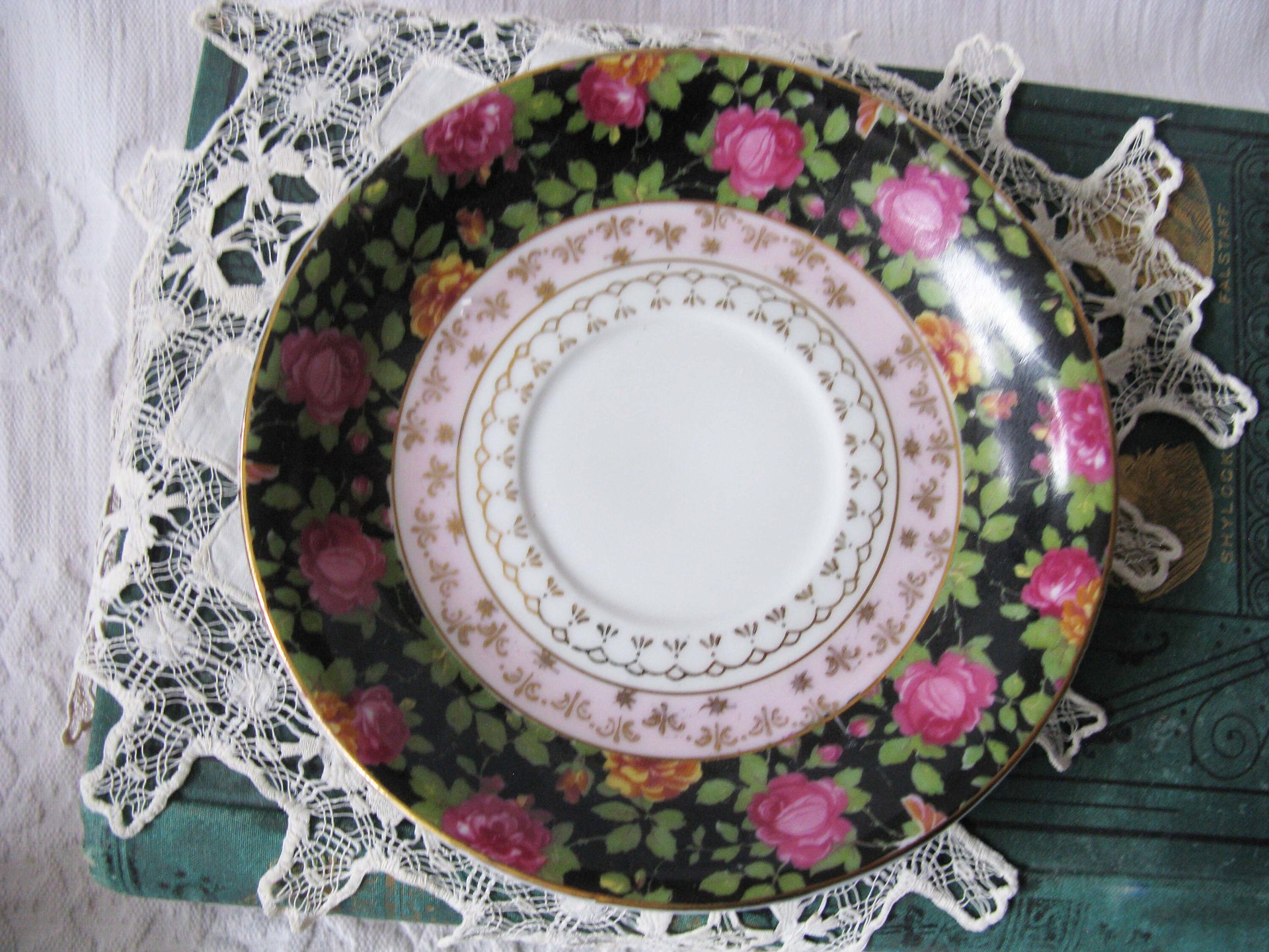 Tea Cup Pink Black Chintz Floral Roses Japan Mid Century  Vintage Retro Tea Time Gfit Shabby Chic Afternoon Tea Party WhenRosesBloom