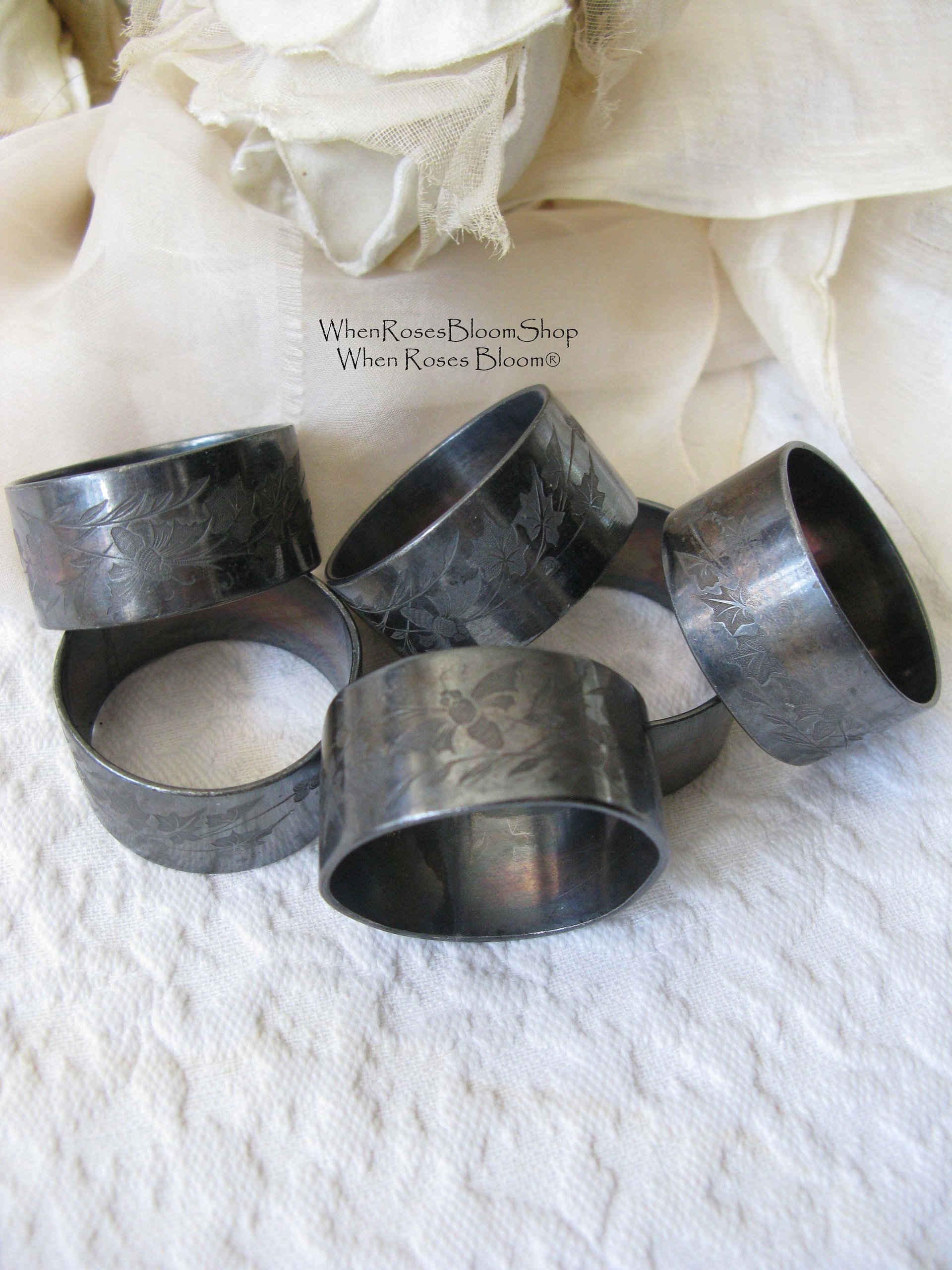 Silver Napkin Rings 6 Vintage Quadruple Plate Tea Gift Aesthetic Style Downton Abbey Classic Farmhouse Cottage Shabby Chic WhenRosesBloom