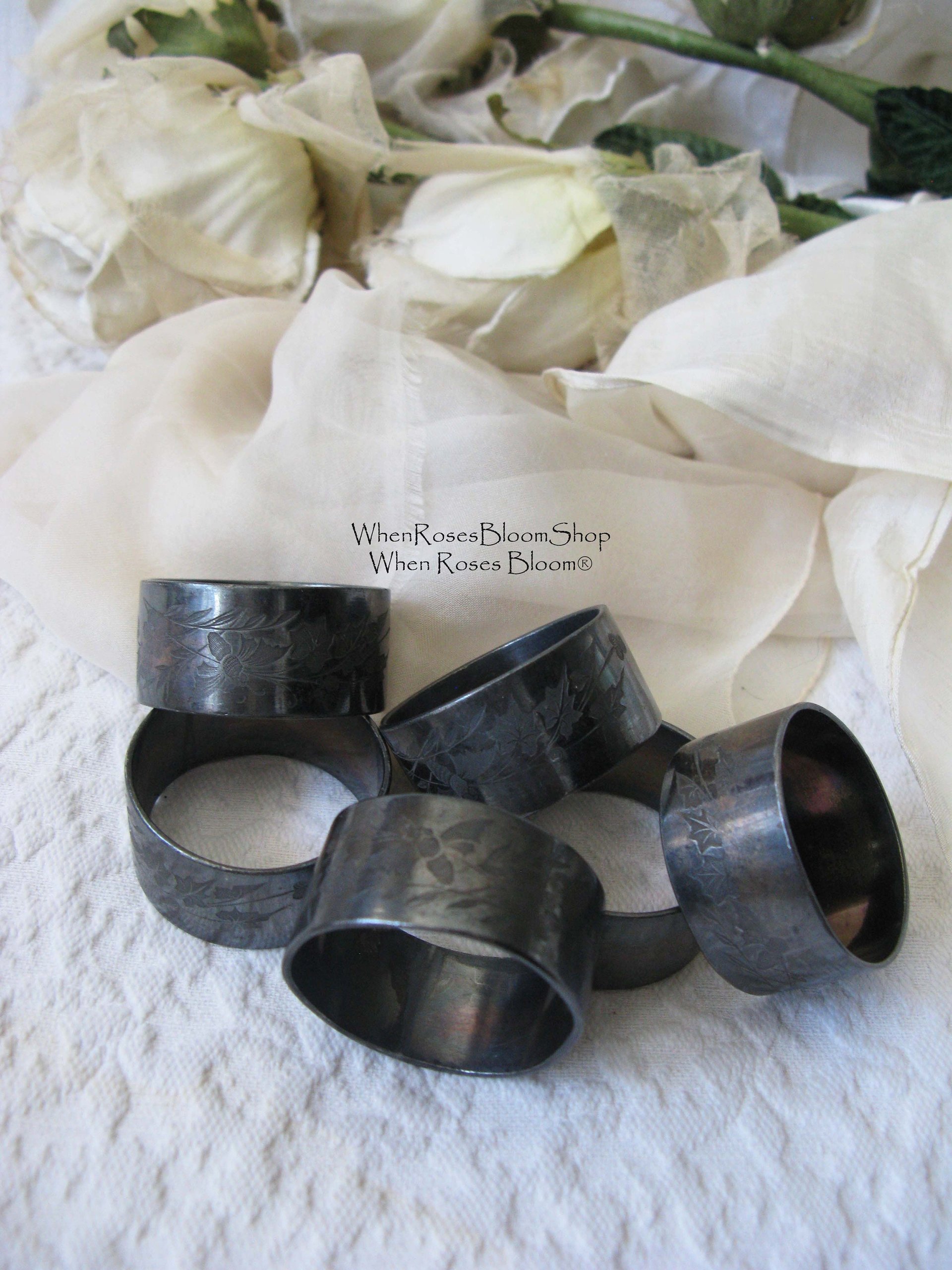 Silver Napkin Rings 6 Vintage Quadruple Plate Tea Gift Aesthetic Style Downton Abbey Classic Farmhouse Cottage Shabby Chic WhenRosesBloom