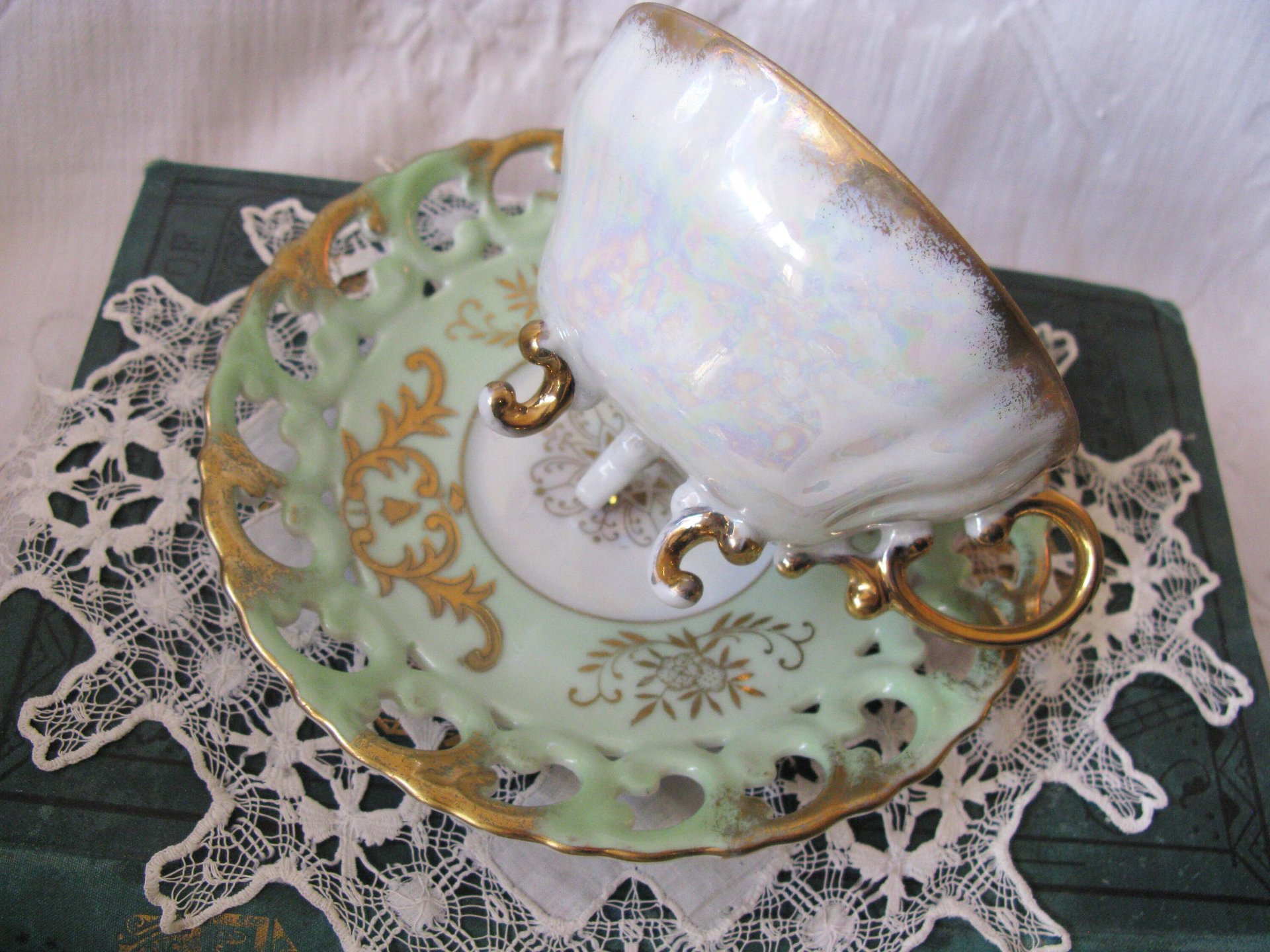 Vintage Green Tea Cup Royal Sealy Mid Century Style Elegant Tea Party Cottage Shabby Chic  Downton Abbey Edwardian Tea WhenRosesBloom