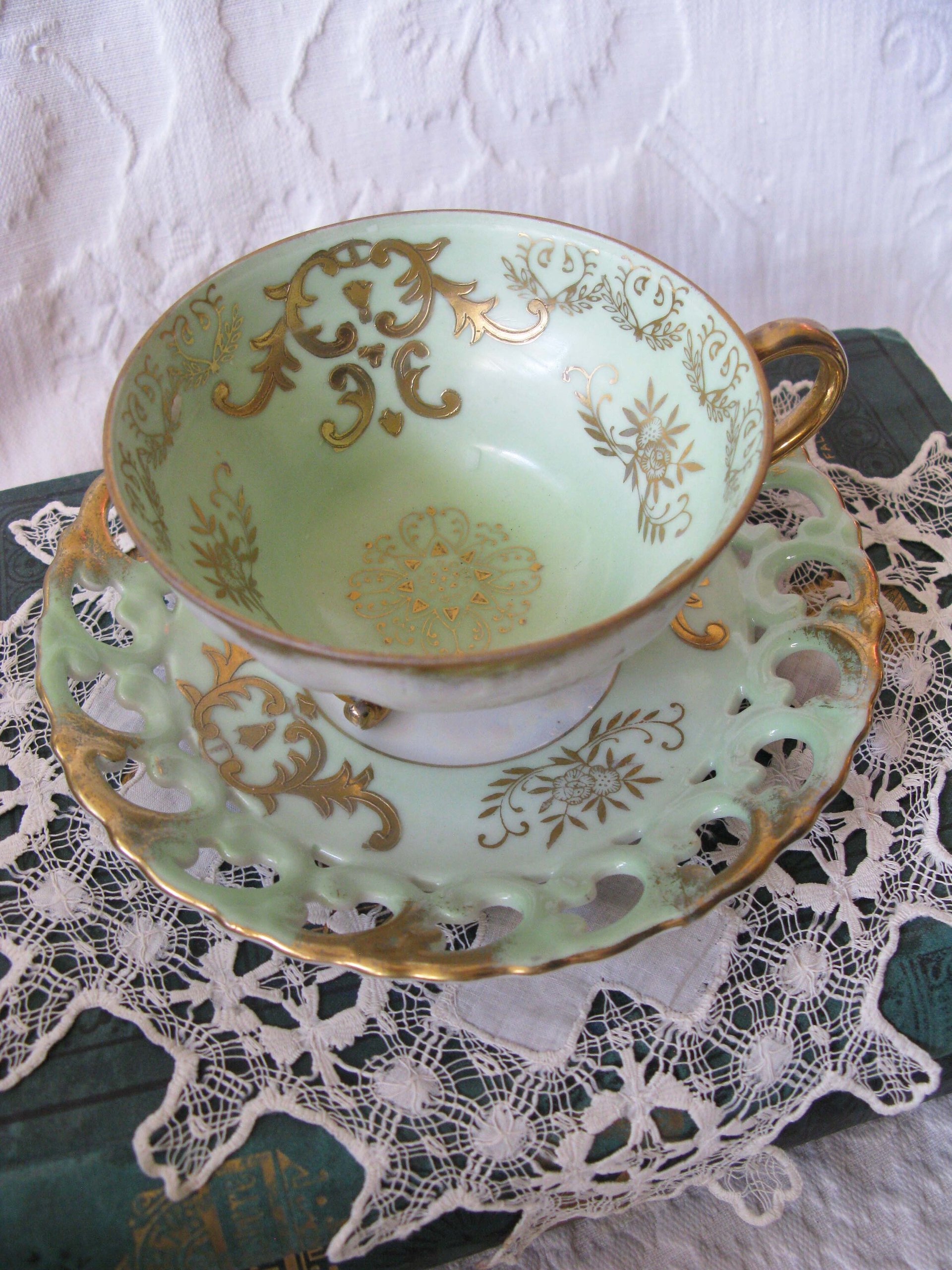 Vintage Green Tea Cup Royal Sealy Mid Century Style Elegant Tea Party Cottage Shabby Chic  Downton Abbey Edwardian Tea WhenRosesBloom