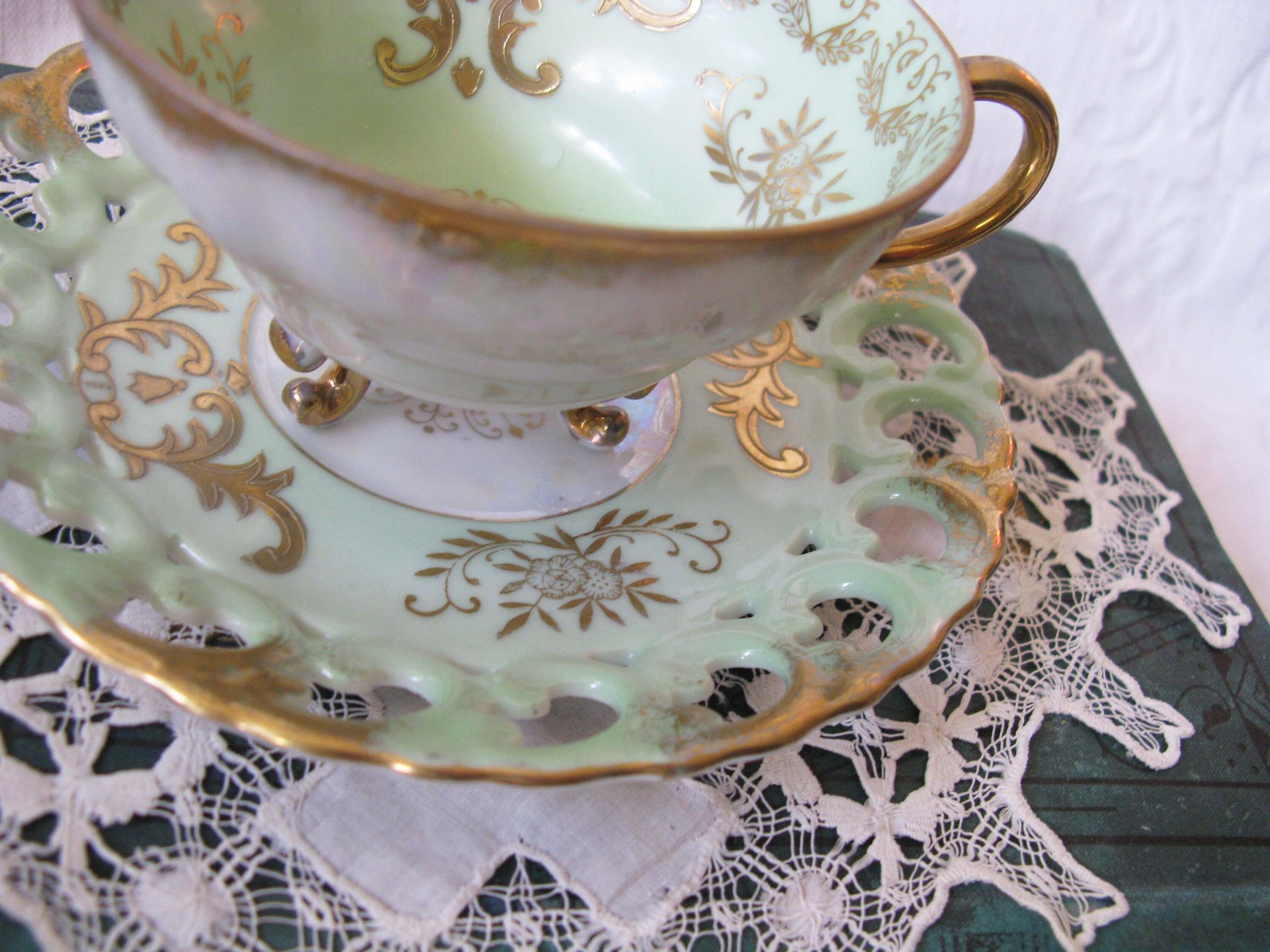 Vintage Green Tea Cup Royal Sealy Mid Century Style Elegant Tea Party Cottage Shabby Chic  Downton Abbey Edwardian Tea WhenRosesBloom