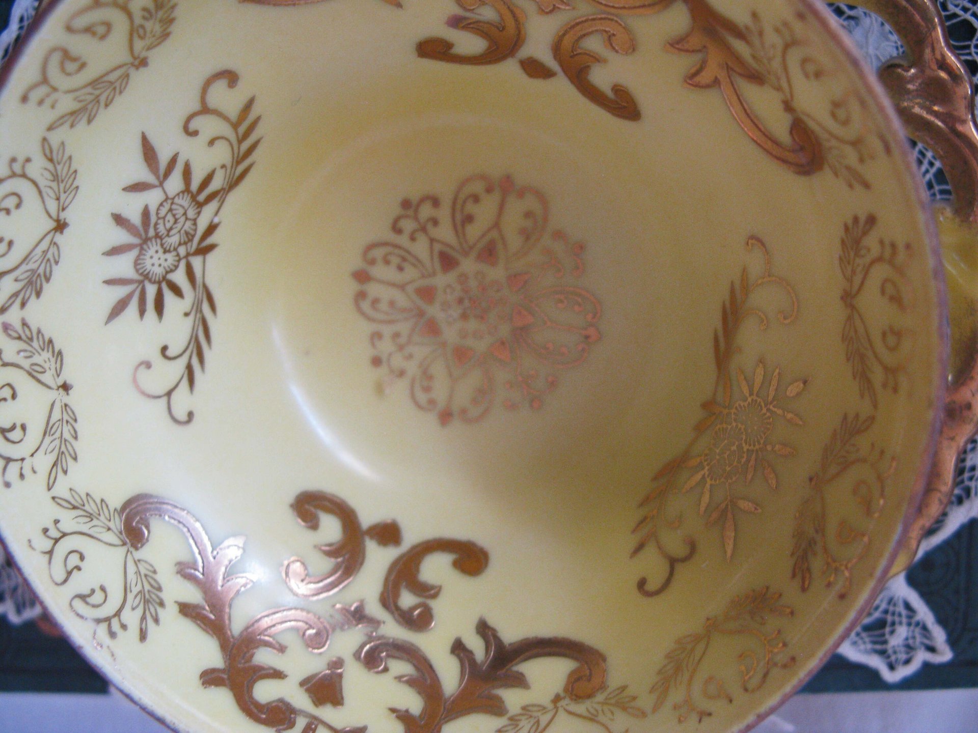Vintage Tea Cup Royal Sealy Yellow Footed Gold Raised Paste decoration Tea Party Cottage Shabby Chic Downton Edwardian Tea  WhenRosesBloom