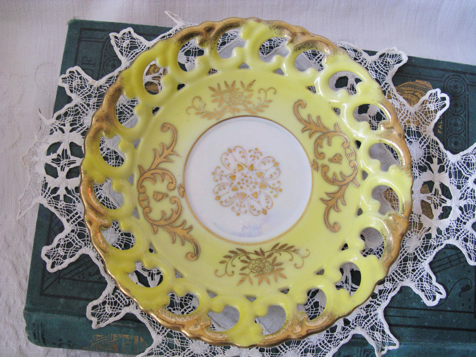 Vintage Tea Cup Royal Sealy Yellow Footed Gold Raised Paste decoration Tea Party Cottage Shabby Chic Downton Edwardian Tea  WhenRosesBloom