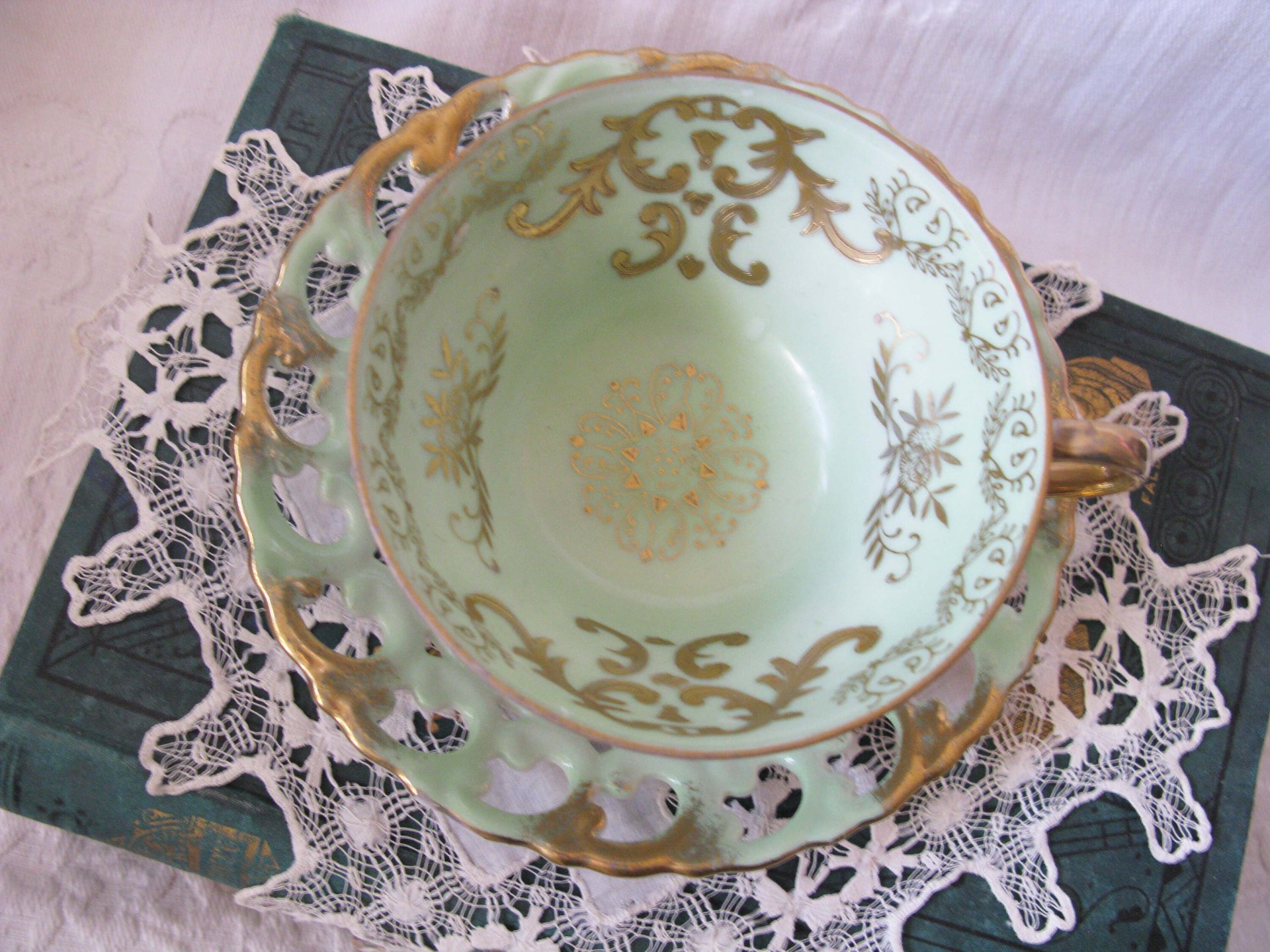 Vintage Green Tea Cup Royal Sealy Mid Century Style Elegant Tea Party Cottage Shabby Chic  Downton Abbey Edwardian Tea WhenRosesBloom