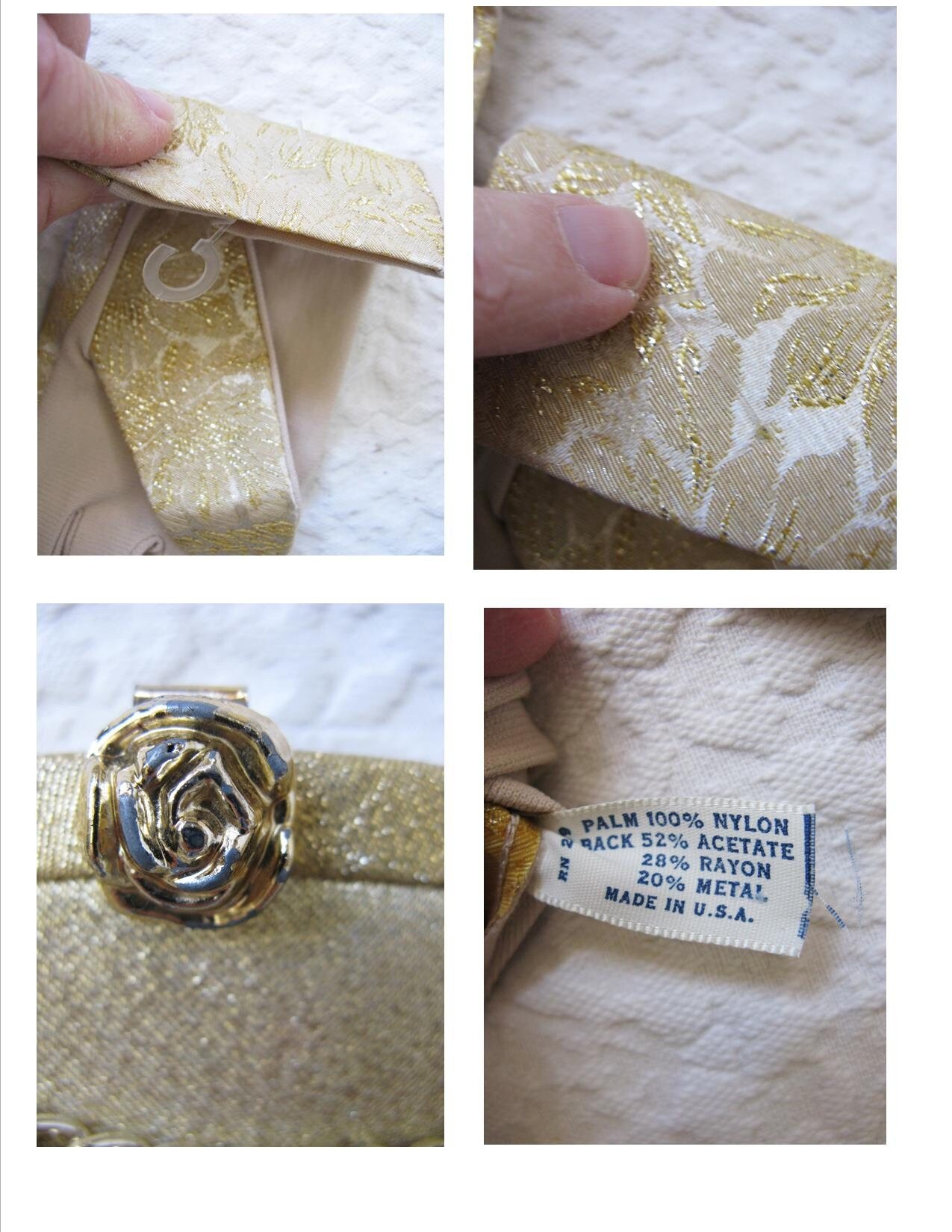 Gold Purse and Gloves Sz 7 to 8 Vintage Retro Mid Century Dance Tea Party Audrey Hepburn Atomic 60s 70s Cosply When Roses Bloom