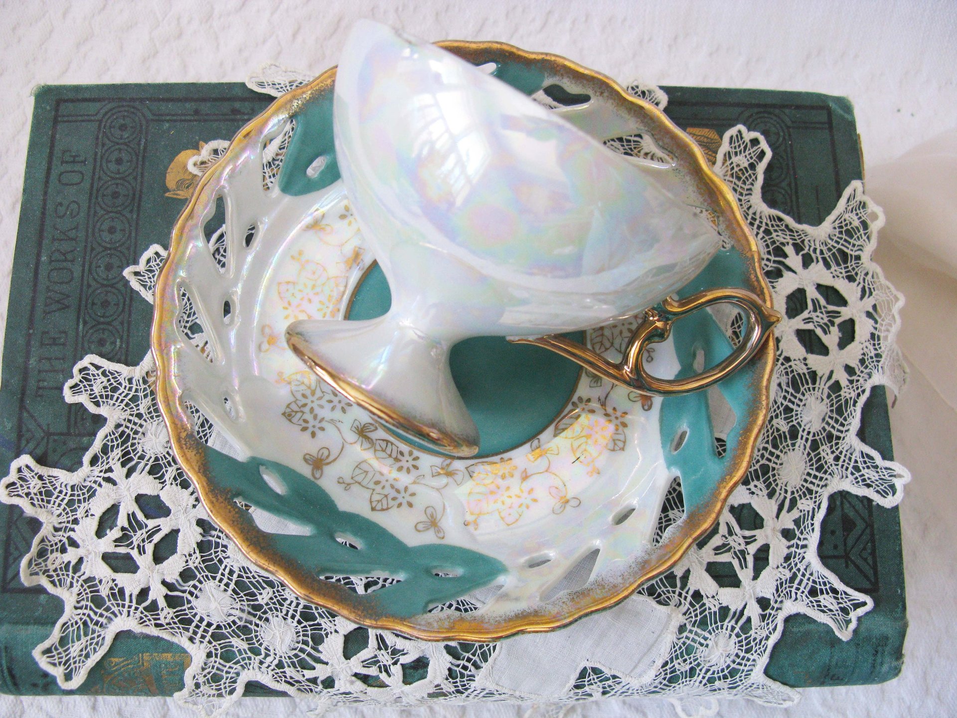 Vintage Lefton Teacup Turquoise Blue Footed Mid Century Retro Tea Gift Downton Abbey Shabby Chic Classic Tea WhenRosesBloom