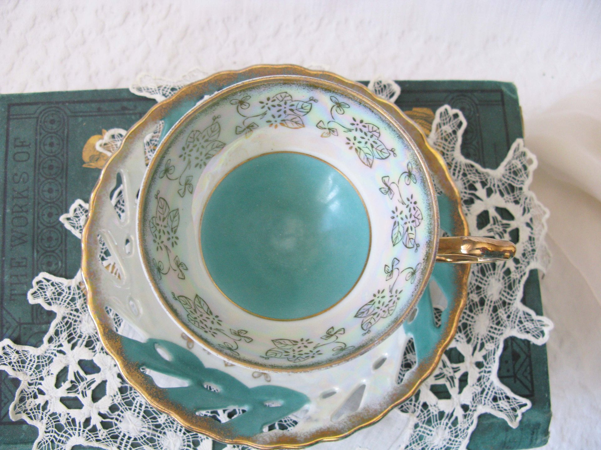 Vintage Lefton Teacup Turquoise Blue Footed Mid Century Retro Tea Gift Downton Abbey Shabby Chic Classic Tea WhenRosesBloom