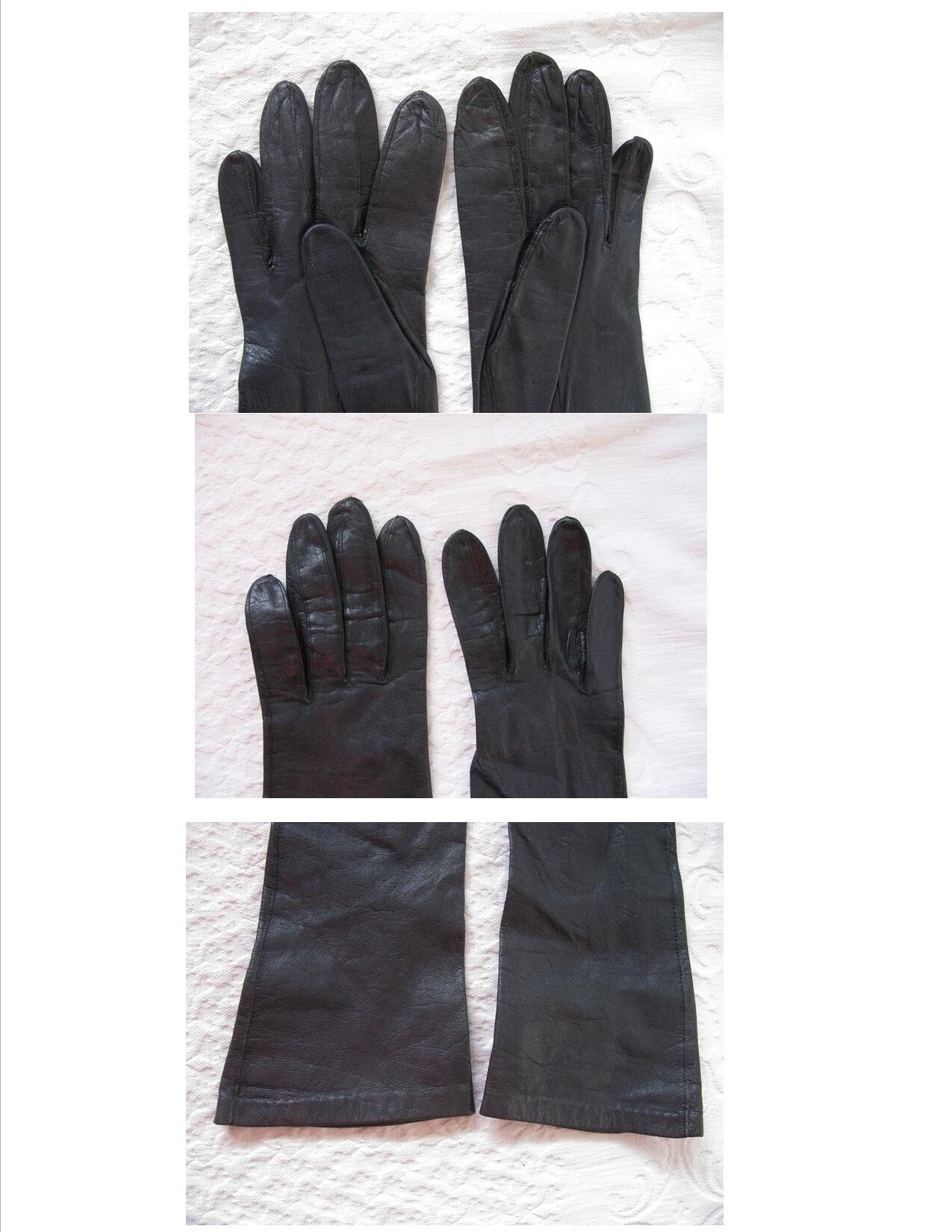 Black Leather Gloves Sz 7.5 Vintage Van Raalte Downton Steampunk Victorian Austen Miss Fisher Cosplay Style Free Ship in USA WhenRosesBloom