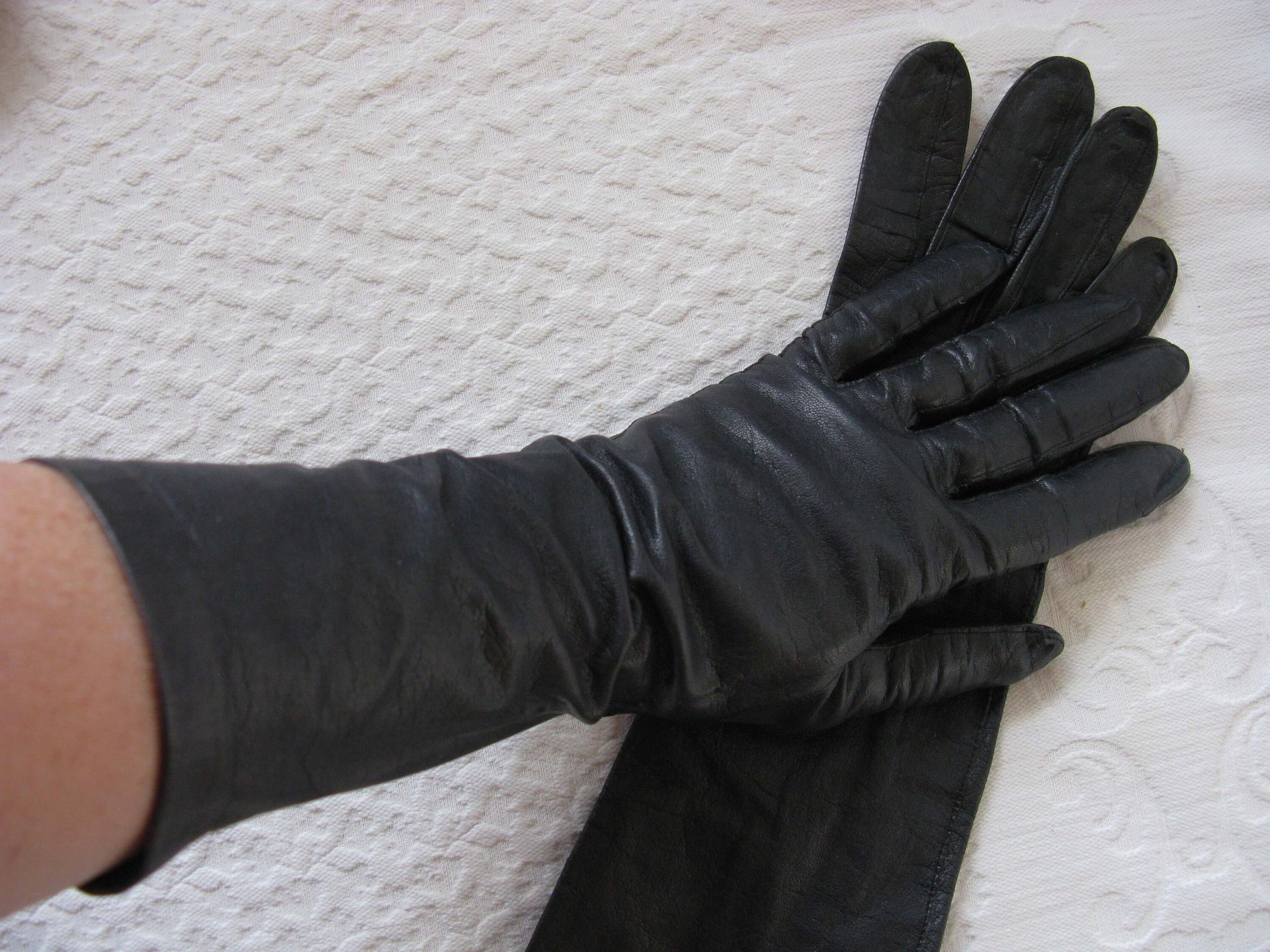 Black Leather Gloves Sz 7.5 Vintage Van Raalte Downton Steampunk Victorian Austen Miss Fisher Cosplay Style Free Ship in USA WhenRosesBloom