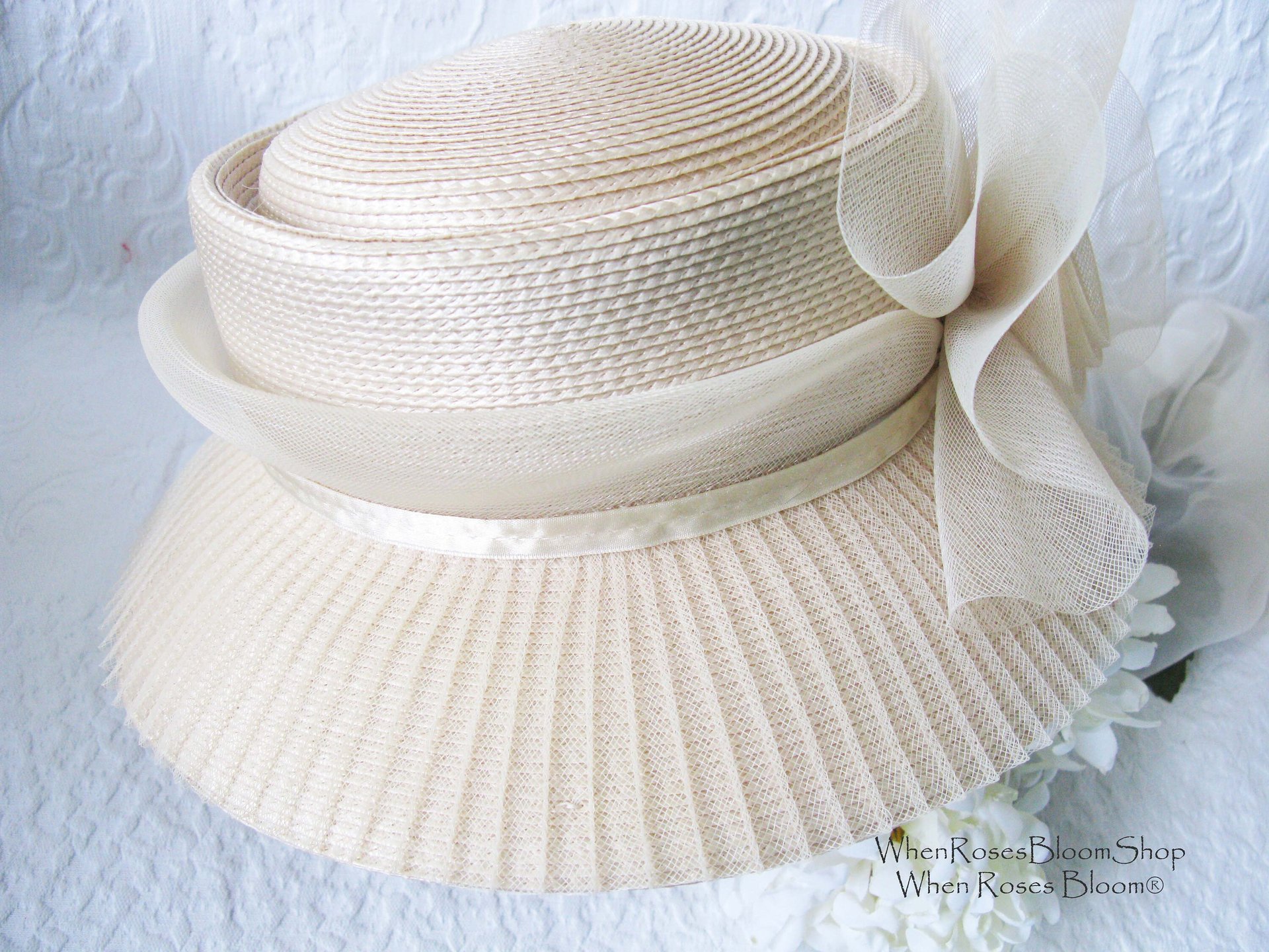 Elegant Hat Mid Century Bridal Retro Dressy Hat Tea Cocktail Party Garden Party Audrey Hepburn Breakfast at Tiffany Cosplay WhenRosesBloom