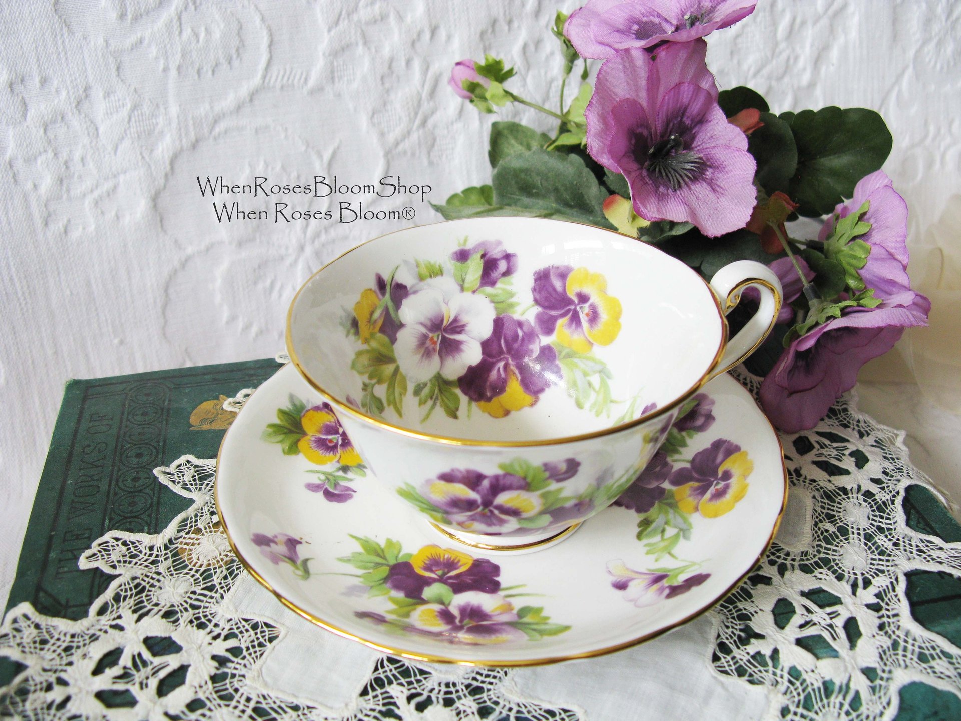 Vintage Pansy Tea Cup English Bone China Tea Gift Dainty Elegant Shabby Chic Retro Mid Century Classic British WhenRosesBloom