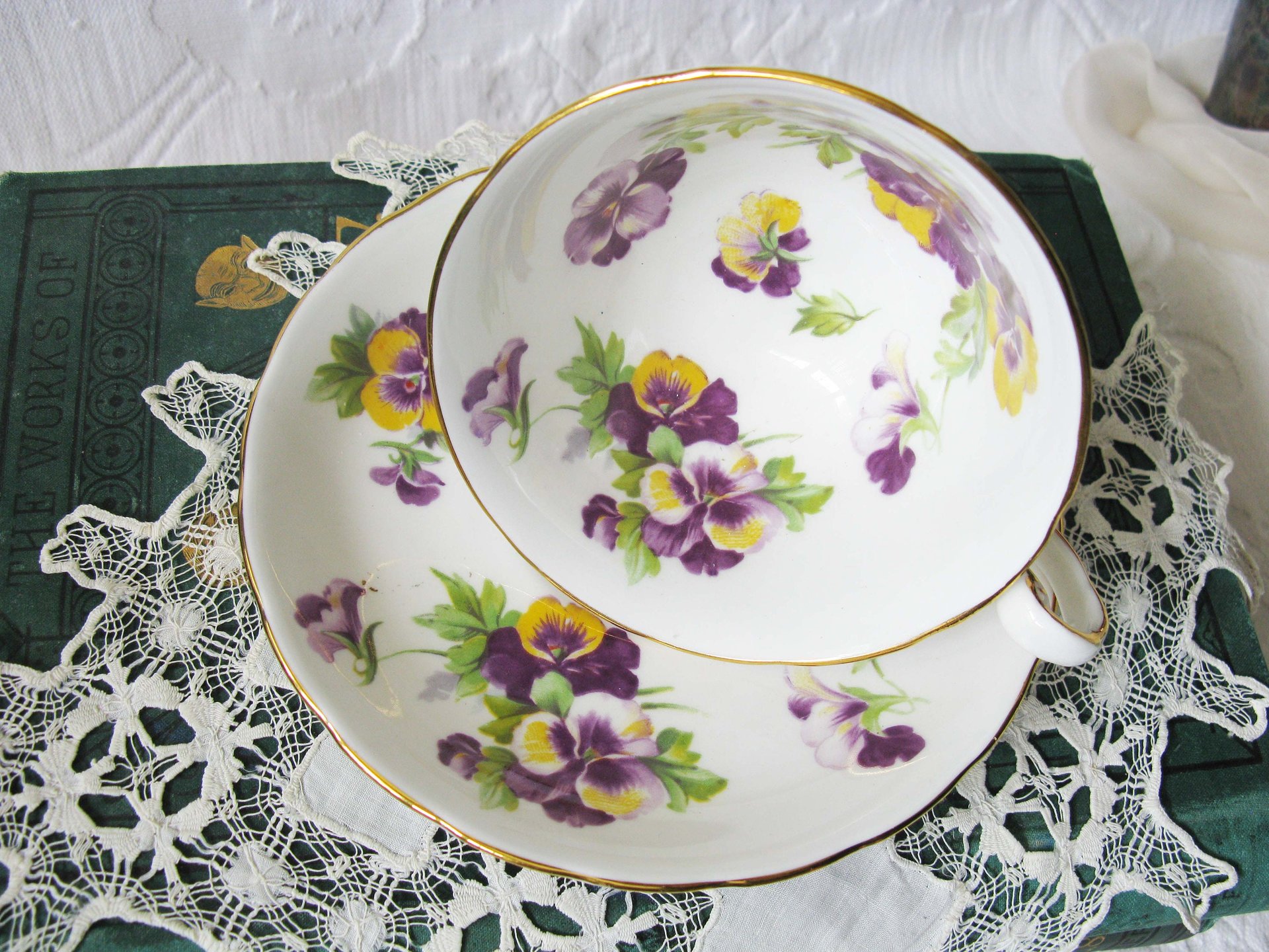 Vintage Pansy Tea Cup English Bone China Tea Gift Dainty Elegant Shabby Chic Retro Mid Century Classic British WhenRosesBloom